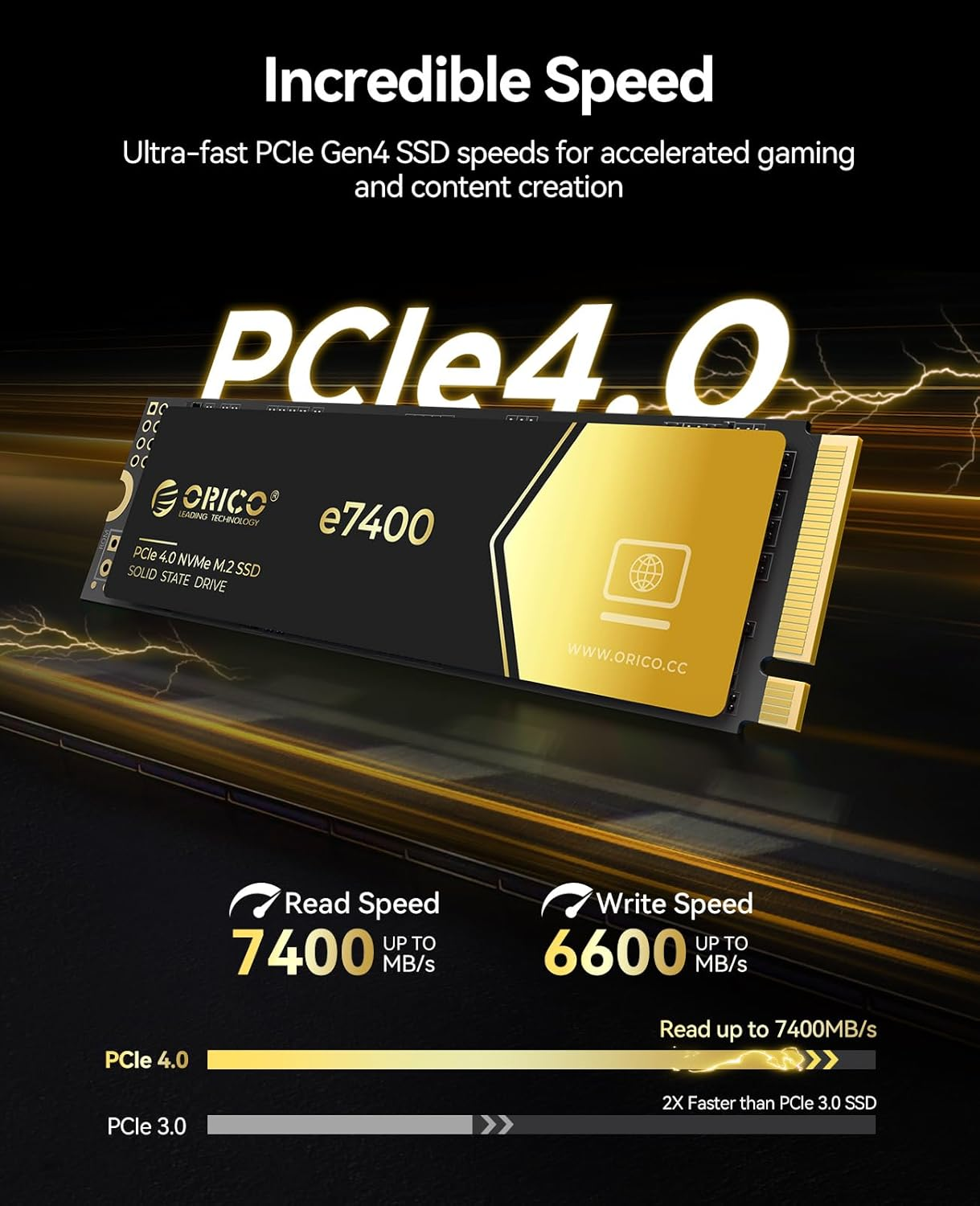 ORICO 2TB Nvme SSD Pcie 4.0- up to 7400Mb/S, M.2 SSD 2280 Pcie 4.0X4 Internal Solid State Drive SSD, Fast Heat Dissipation, Compatible with Macos Windows for Gamers and Creators-E7400 image number 1