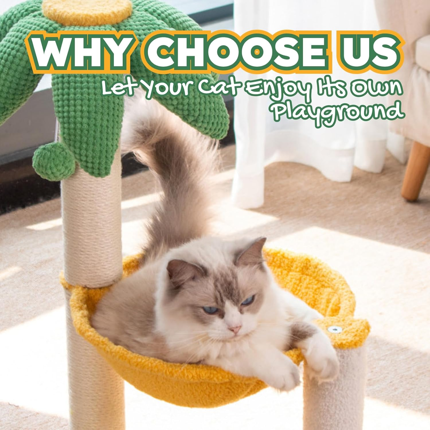 Beach-Themed Cat Tree - Palm Tree Cat Tower with Hammock Bed, Sisal Scratching Post, Arch Bridge, Fun Activity Tower for Kittens and Small Cats, 65Cm Tall