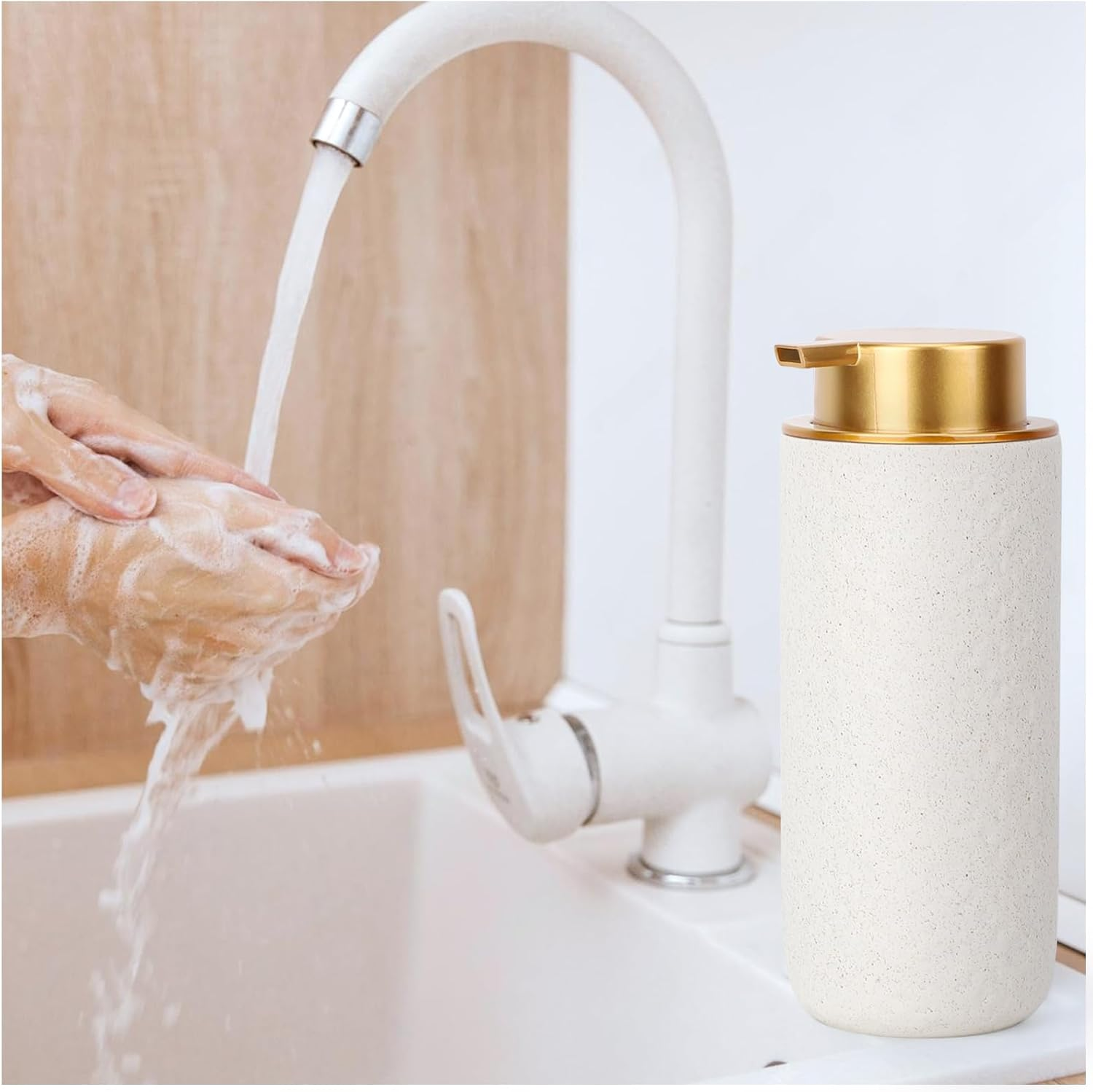 Segbeauty Ceramic Foaming Hand Soap Dispenser, 16.9Oz Refillable Kitchen Bathroom Foam Soap Dispenser, 500Ml Empty Liquid Soap Lotion Dispenser Foaming Pump Bottle for Modern Home Farmhouse Decor image number 3