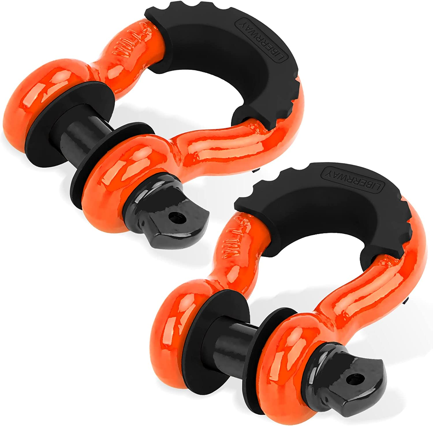 LIBERRWAY Shackles 3/4" (2 Pack) D Ring Shackle Rugged off Road Shackles 28.5 Ton (57,000 Lbs) Maximum Break Strength with 7/8'' Pin Heavy Duty D Ring for Vehicle Recovery, Orange