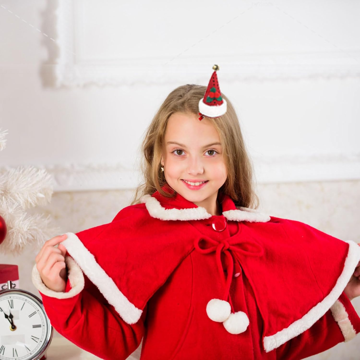 SOETDERT Christmas Hair Clip, Pack of 3 Mini Christmas Hat Hair Clips, Glitter Santa Hat Hair Accessories, Christmas, Christmas Hat, Hair Accessories for Girls and Women