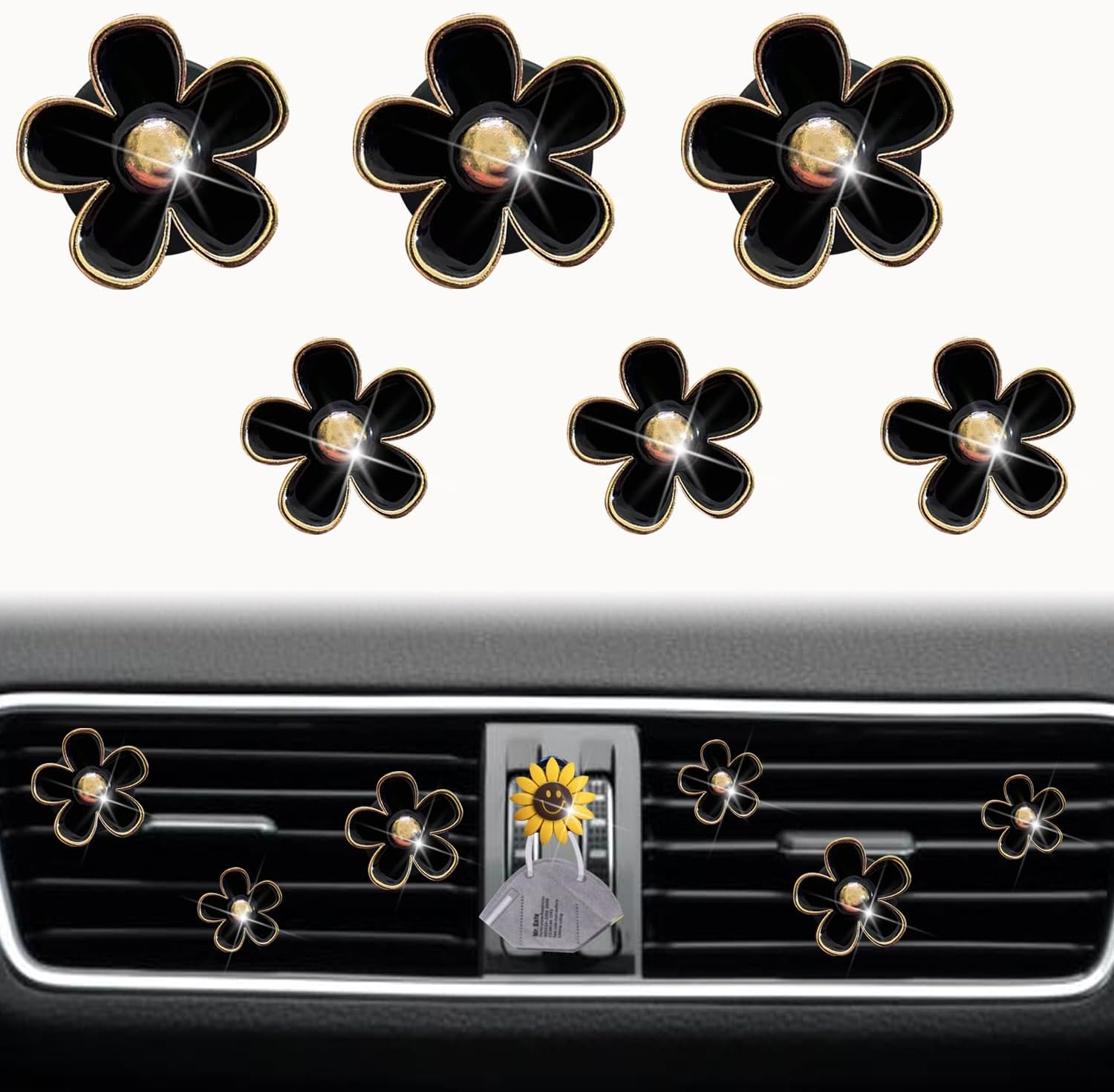 Daisy Air Vent Clips - 6 Pcs Cute Flower Outlet Clip Car Air Fresheners with Mask Hook (Red)