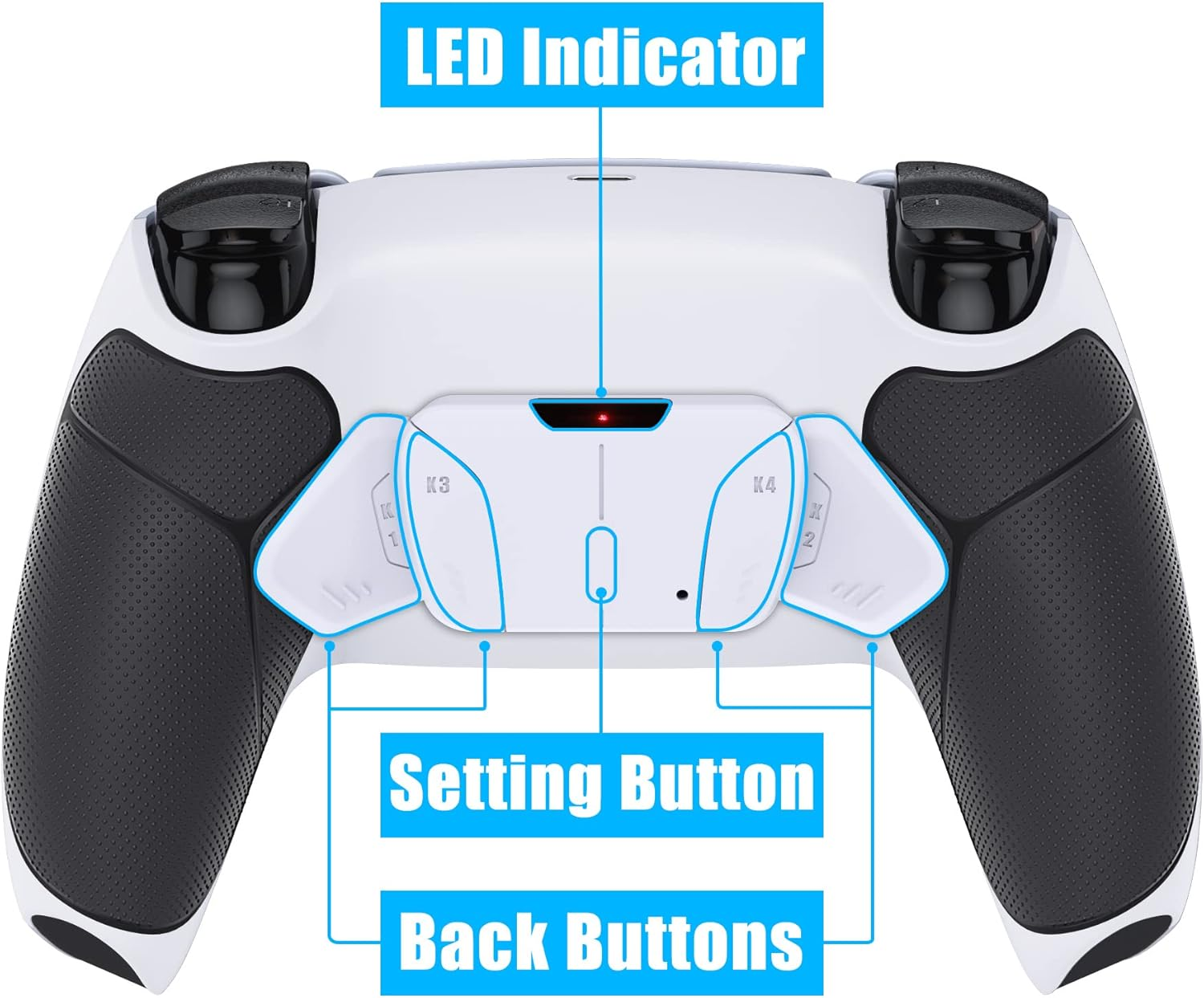 Extremerate Black Rubberized Grip Programable RISE4 Remap Kit for PS5 Controller BDM-010 BDM-020, Upgrade Board & Redesigned White Back Shell & 4 White Back Buttons for PS5 Controller -NO Controller image number 6