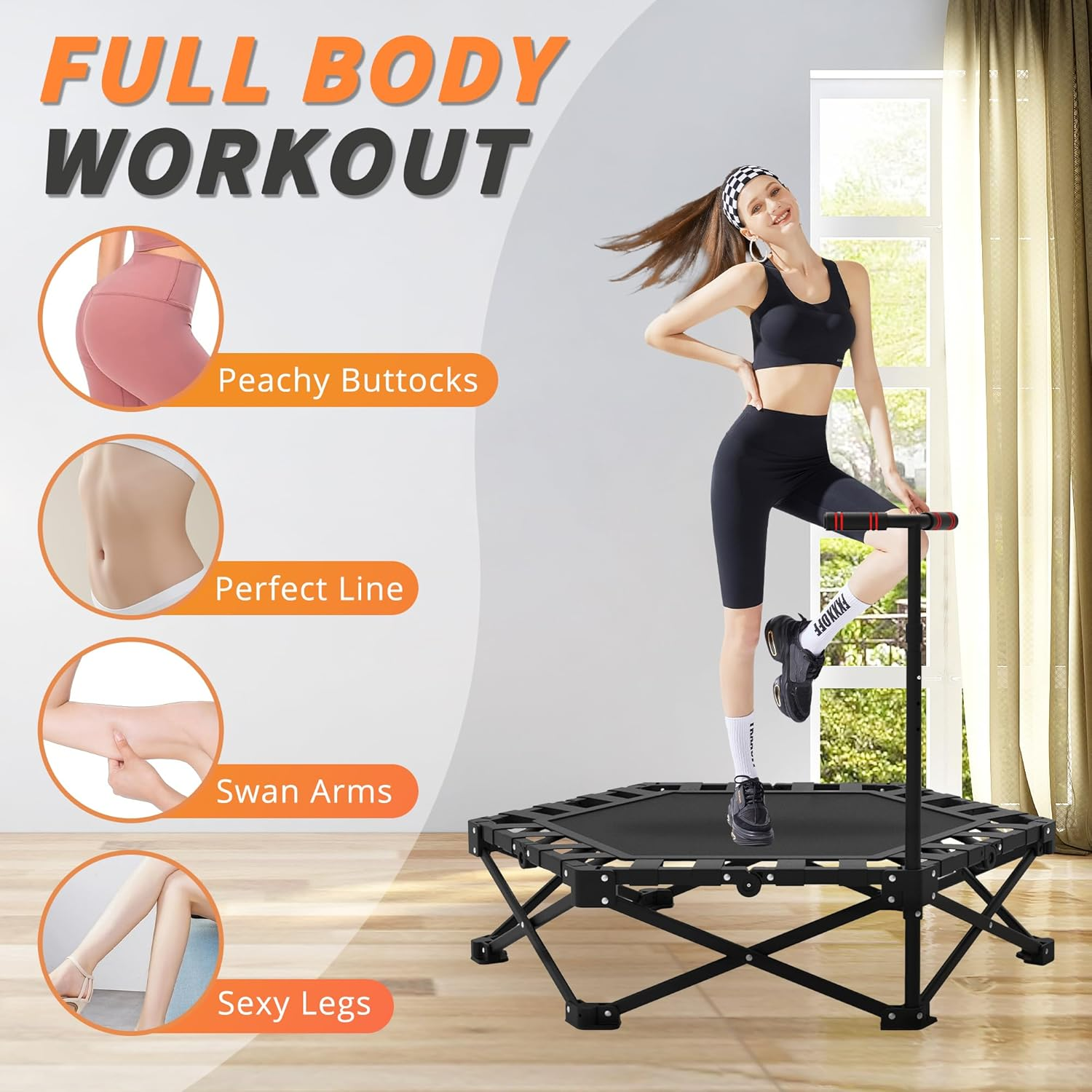 Foldable Mini Trampoline 42" Rebounder Max Load 205KG, Fitness Trampolines with T-Shaped Adjustable Foam Handle, Suitable for Adult and Kids Indoor/Outdoor Workout image number 4