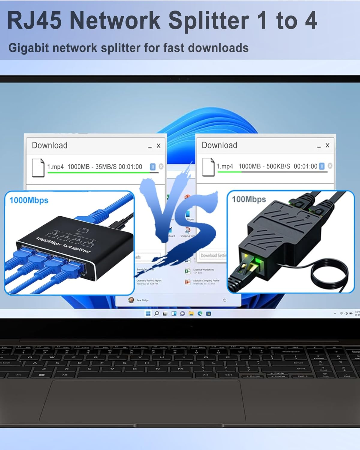 LIEZHUA Ethernet Splitter 1 to 4, 1000Mbps High Speed Ethernet Cable Splitter with LAN Cable Cat 6 [4 Devices Simultaneous Networking], Gigabit RJ45 LAN Network Extension for Cat8/7/6/5E/5 Cable image number 5