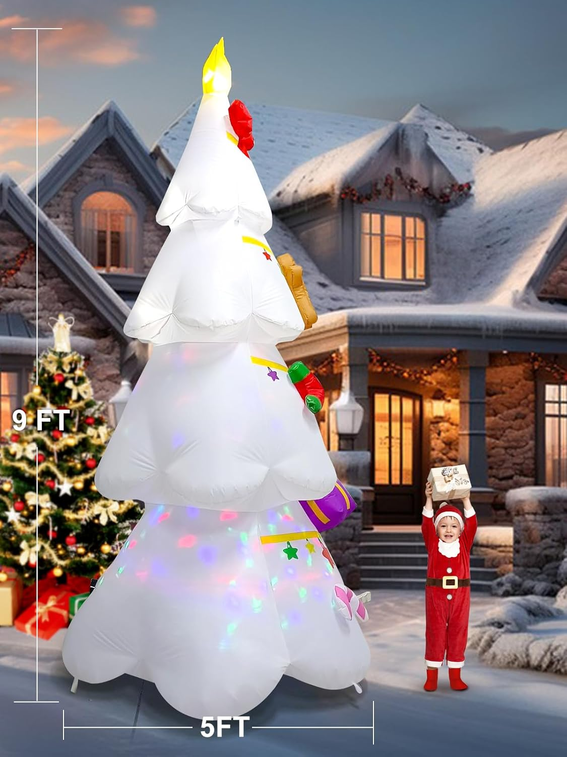 EBANKU 9 FT Christmas Inflatable Xmas Tree Outdoor Decorations, Blow up Yard Decoration Christmas Tree with Star Gingerbread Man, Build in Leds, Colorful Rotating Light for Holiday Indoor Garden Lawn image number 2