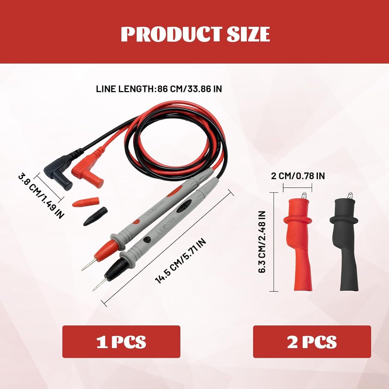 Multimeter Leads, Lead Test Kit, 2Pcs Alligator Clips, Soft Silicone Electrician Test Leads Kit CAT III 1000V, Multimeter Leads 20A with 1000V 10A Crocodile Clips and 2Pcs Needle Probe image number 3