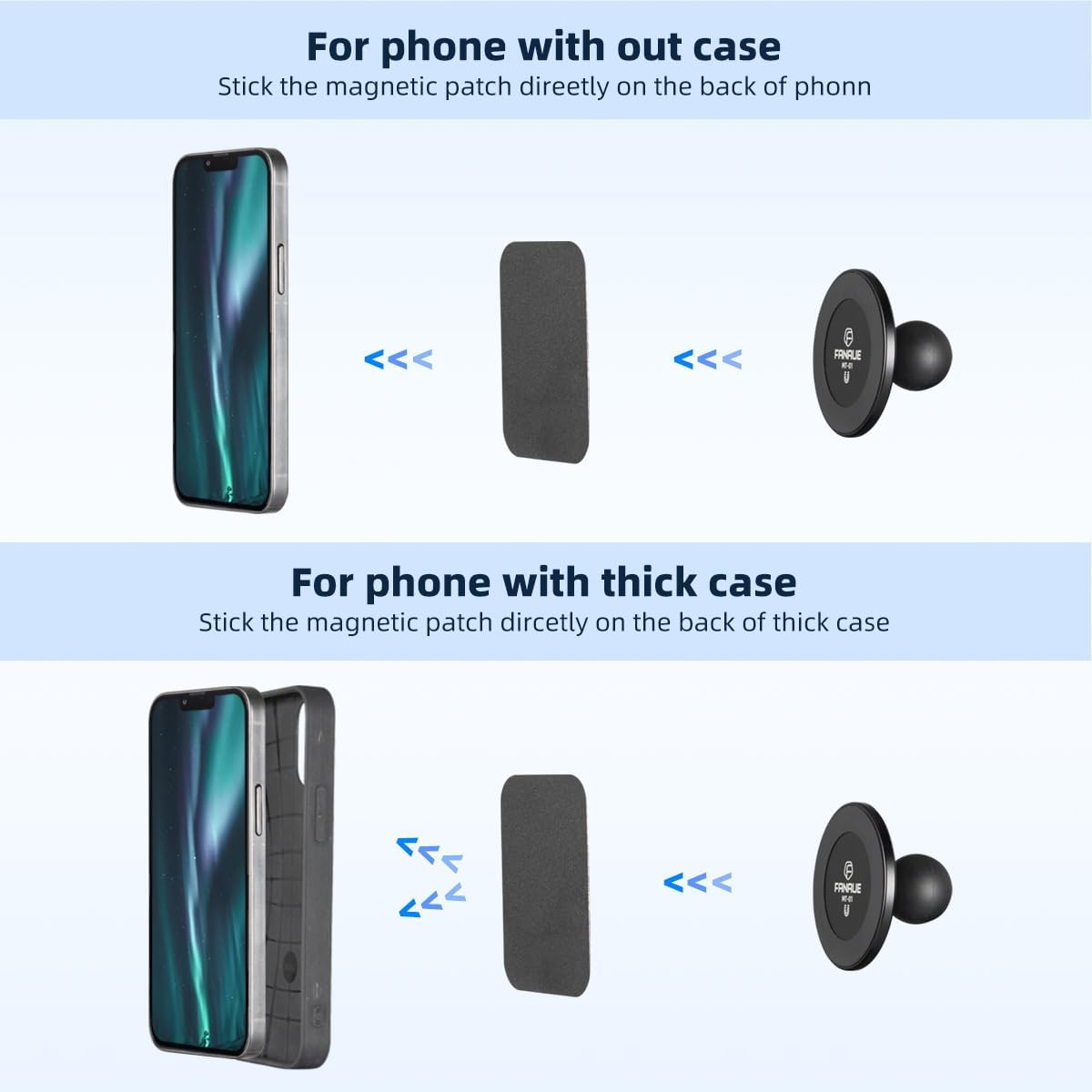 FANAUE Cell Phone Holder Base with 1" Ball Head Magnetic Car Phone Mount Stand Compatible with RAM Mount B Size 1 Inch, Can Be Mounted on Car Dashboard, Windshield, Suitable for 4.7-7.5" Smartphone image number 6