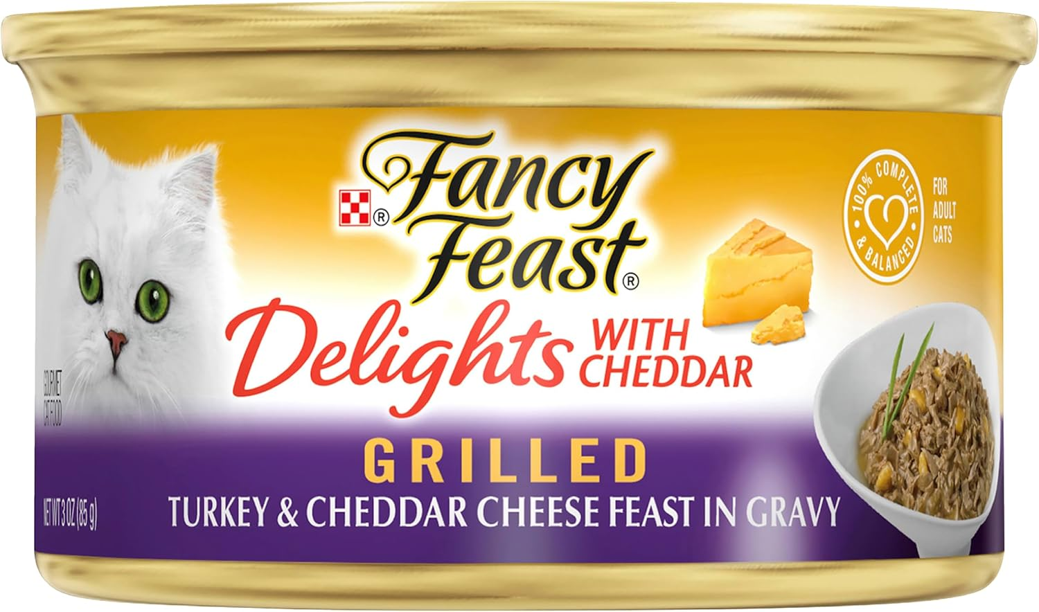 FANCY FEAST Delights with Cheddar Adult Wet Cat Food Turkey & Cheddar Cheese Feast in Gravy 24X85G image number 1