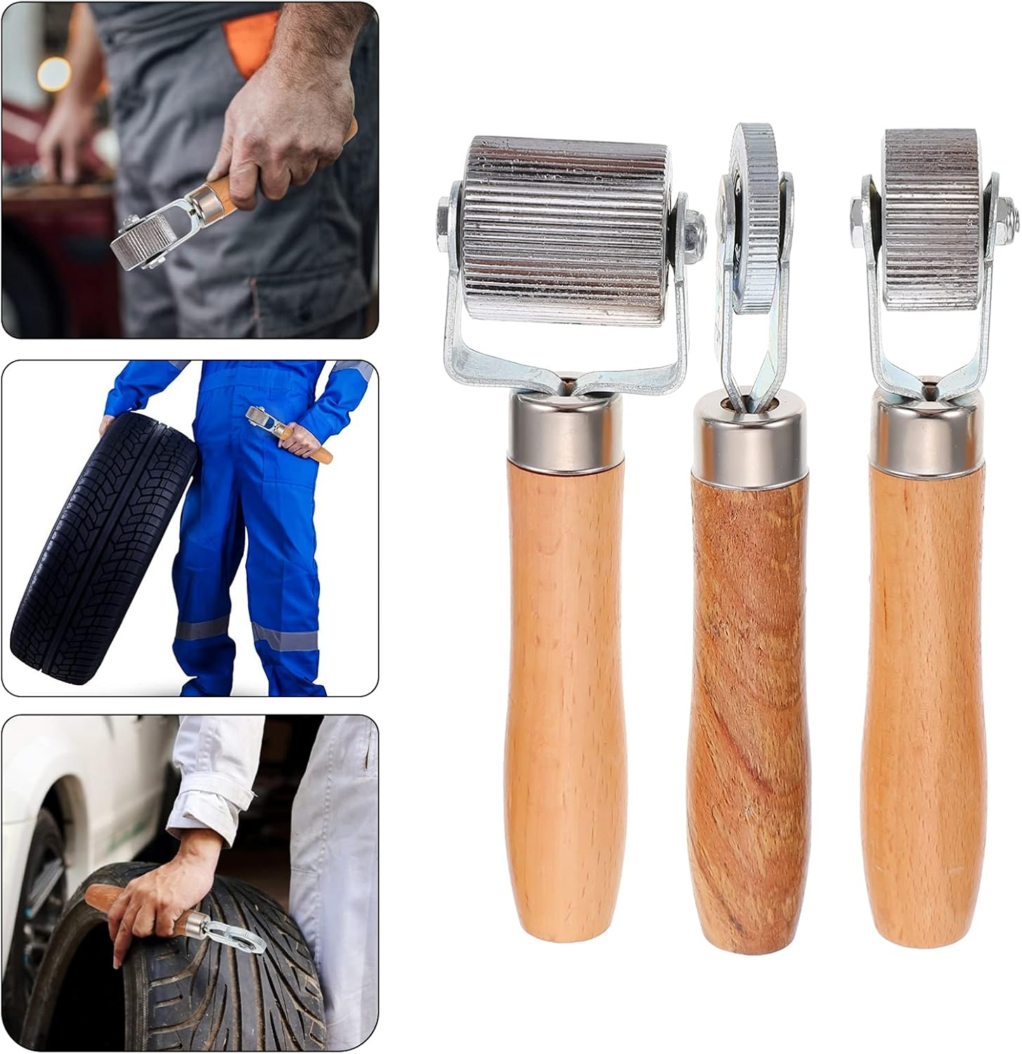 GARVALON 3Pcs Wood Handle Tire Repair Kit Rollers Pressing Wheel Automotive Tools Equipment image number 6