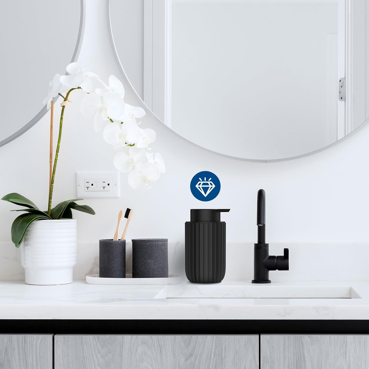 Foaming Soap Dispenser Black, Ceramic Foam Hand Soap Dispenser for Bathroom 12Oz Refillable Liquid Lotion Soap Dispenser with Rust-Proof Foaming Pump for Countertop image number 1