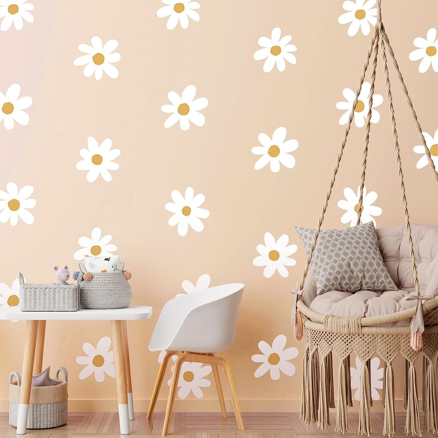 Daisy Wall Decals Boho Flower Wall Sstickers Baby Nursery Kids Room Girls Bedroom Wall Window Decor (White-Small) image number 3