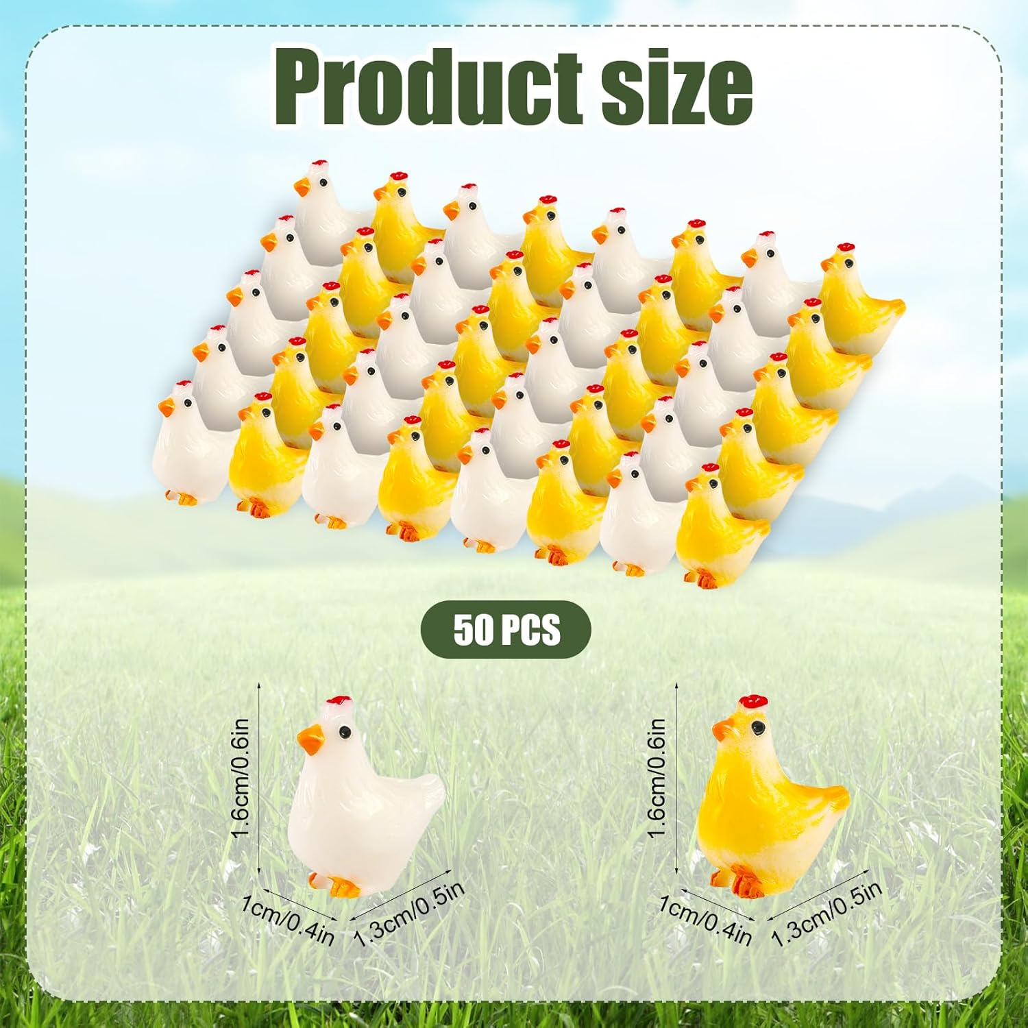 PEUTIER 50Pcs Miniature Resin Chickens, 2 Colors Mini Resin Chickens Tiny Hen Figurine Ornaments Decor for Garden Landscape Home Decoration & Birthday Party Landscape Potted Plants Cake image number 3