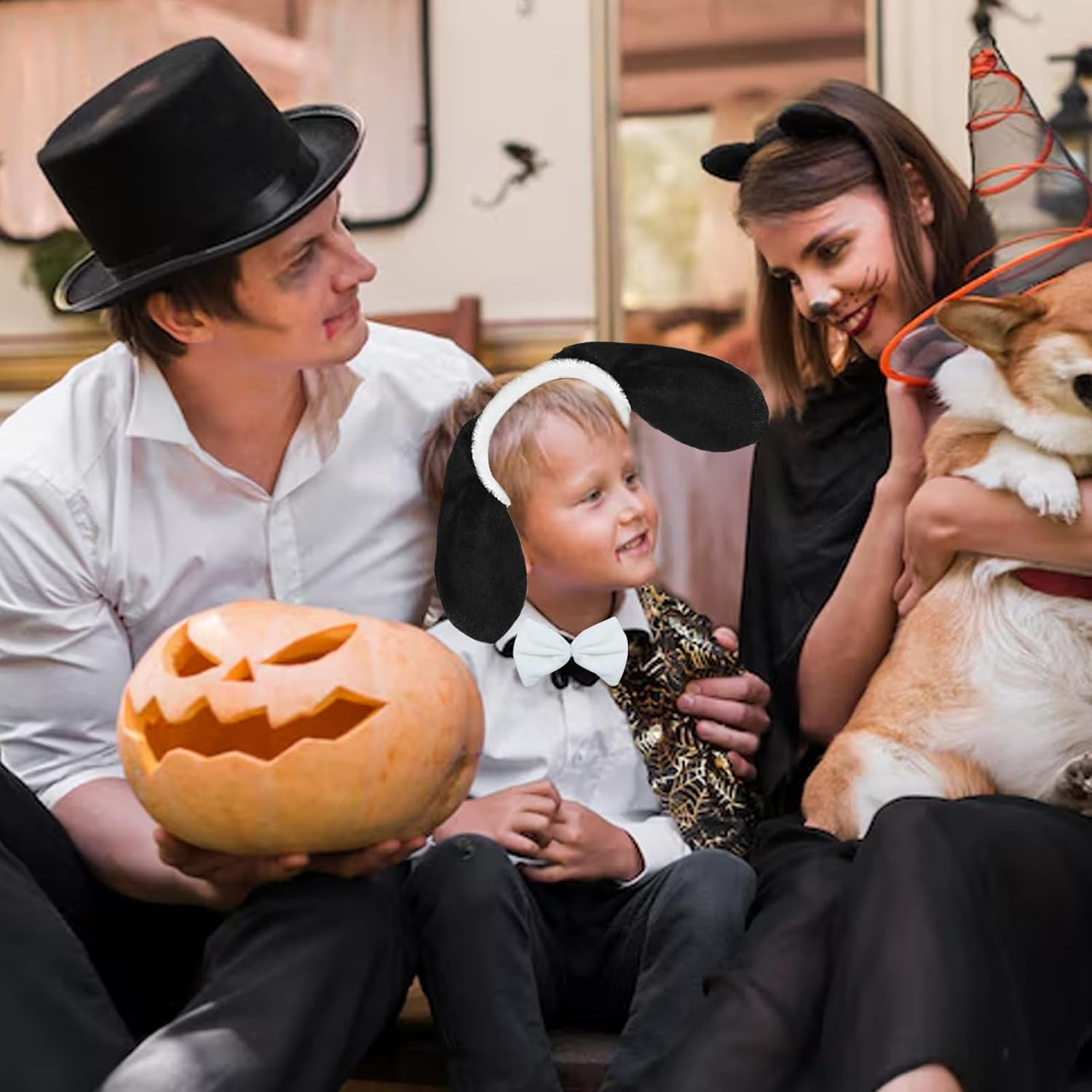 5PCS Puppy Dog Costume Set Puppy Dog Ears Headband Nose Tail Bowtie Paw for Halloween Cosplay Costume Accessories image number 1