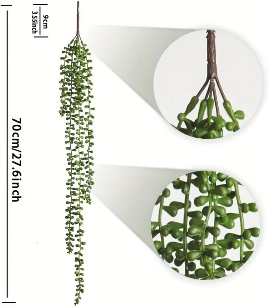 DWIND 2 PCS Artificial Succulents Hanging Plants Fake Pearl Bean Strings Lovers Tears Succulent Hanging Plants for Wedding, Home, Garden, Party, Office, Wall Decoration image number 2