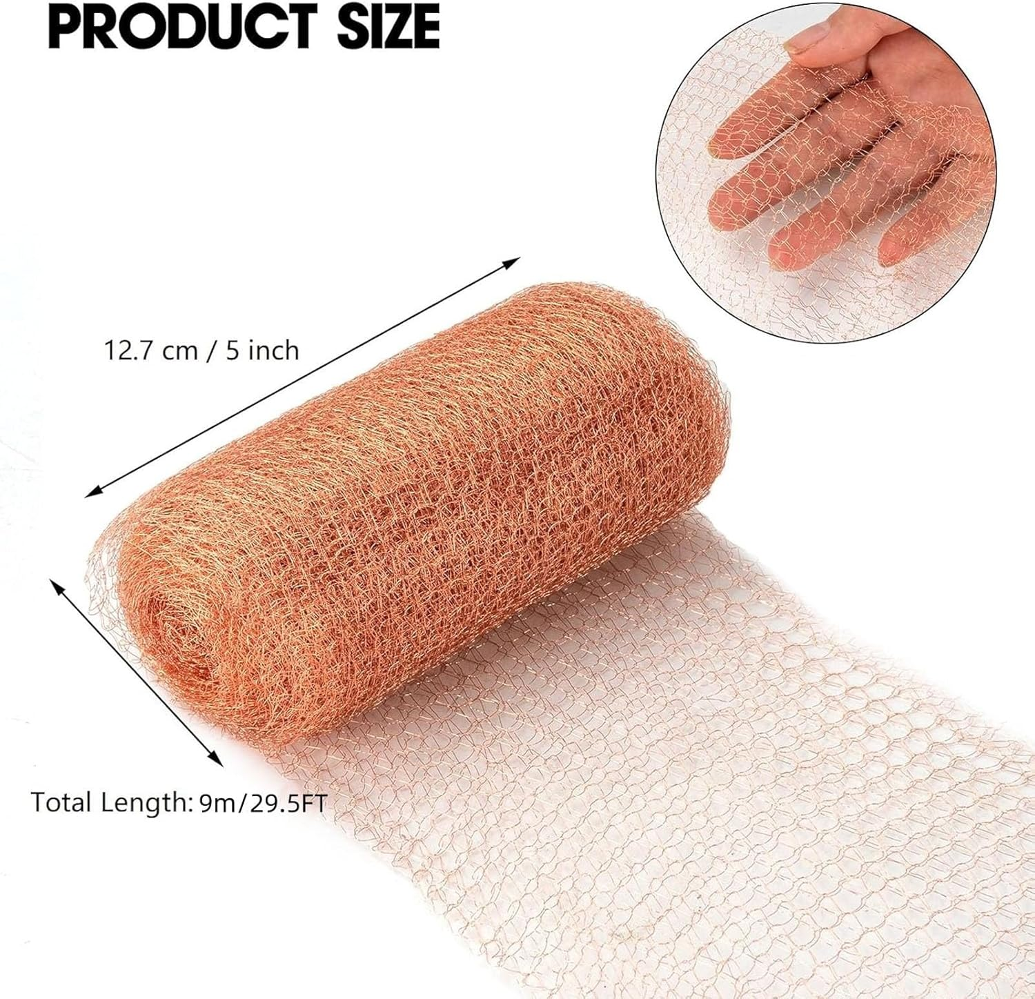 5Inch 20 FT Knitted Copper Mesh Roll 100% Pure Copper Rodent & Pest Blocker for Rats, Mice, Birds, Snails DIY Home Garden Gap Filler, Bat & Mouse Proof Barrier
