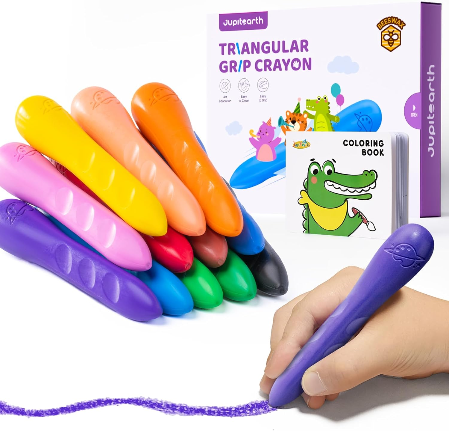 12 Colors Crayons for Kids Ages 4-8 with Coloring Book & Bonus Stickers, Non-Toxic & Washable Triangle Crayons for Toddlers 1-3, for Art Supplies and Ideal Gifts for Kids