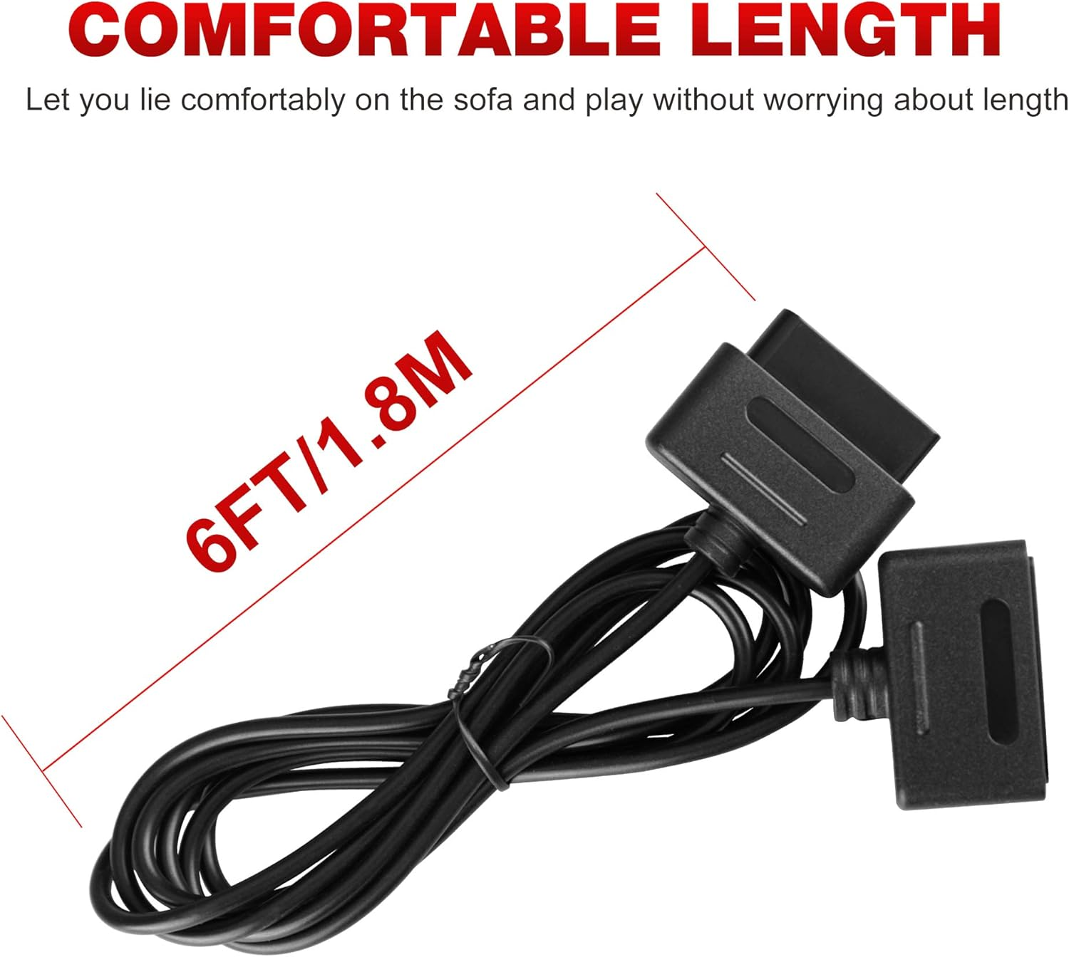 2Pack 6Ft SNES Controller Extension Cable for Retro-Bit SNES Super Nintendo Entertainment System Console image number 2