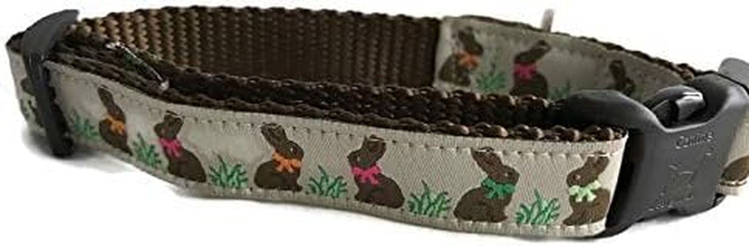 Easter Dog Collar, Caninedesign, Bunny, 1 Inch Wide, Adjustable, Nylon, Medium and Large (Chocolate Bunnies, Large 15-22")