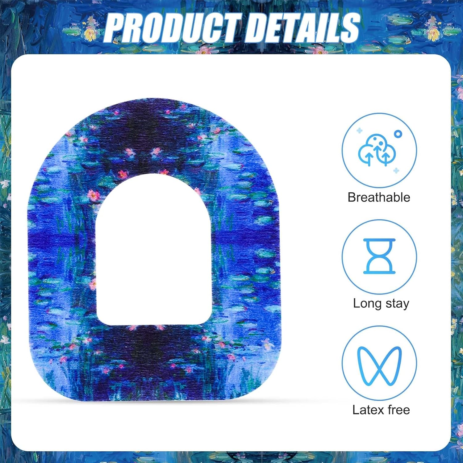 25Pcs Adhesive Patches Compatible with Omnipod 5, Waterproof Overpatch Non-Fraying Sensor Monitor Patch Sensor Stickers Sensor Covers Accessories Parts(Water Lily) image number 5