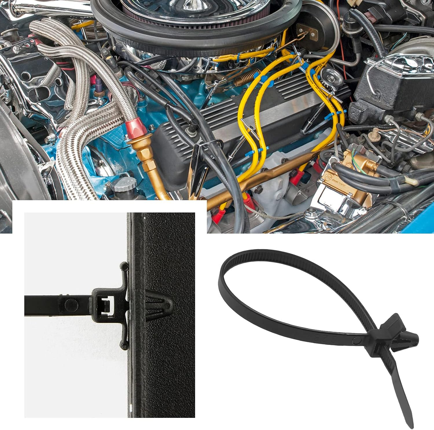 Emsea 100Pcs Push Mount Cable Ties Nylon Black 200X4.8Mm Fit Hole Diameter 4Mm-6Mm image number 3