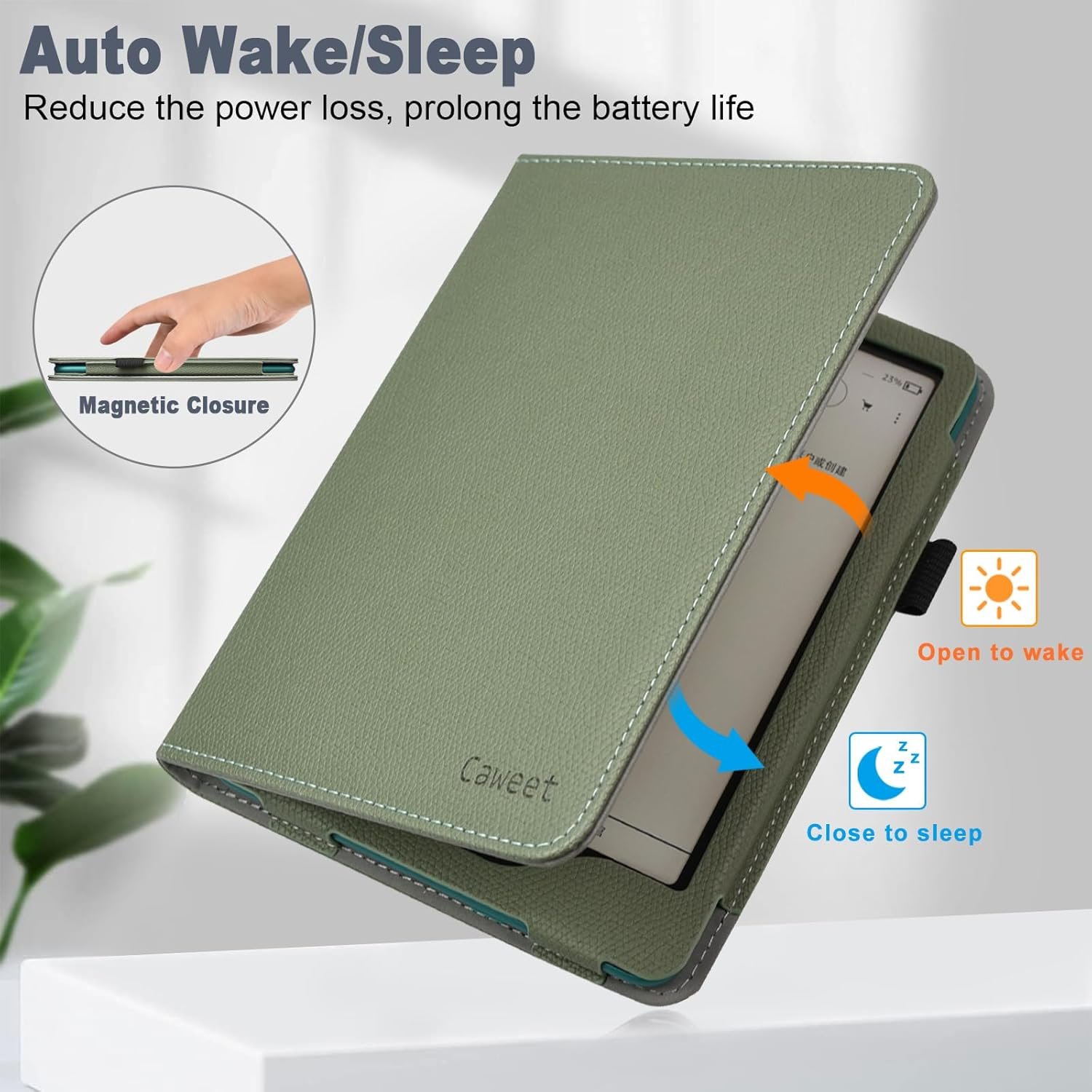 Caweet Case for Kindle Paperwhite 12Th Generation and Kindle Colorsoft Signature Edition 7 Inch 2024 Release, Premium PU Leather Foldable Stand Protective Cover with Card Slot and Hand Strap, Green image number 1