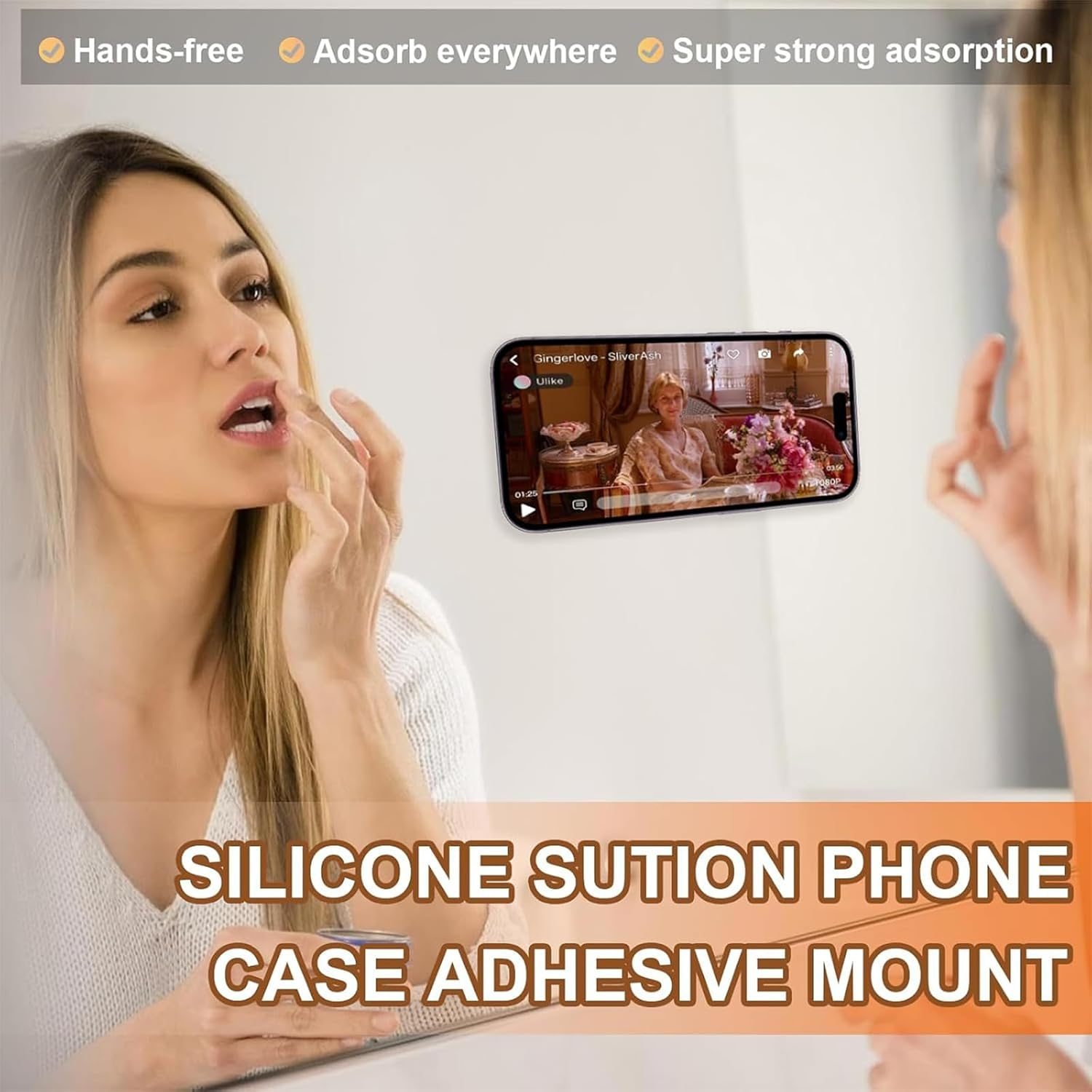 12PCS Suction Phone Case Mount, Sillicon Adhesive Phone Accessory for Iphone and Android, Hands-Free Fidget Toy Mirror Shower Phone Holder, Tiktok Videos and Selfies image number 3