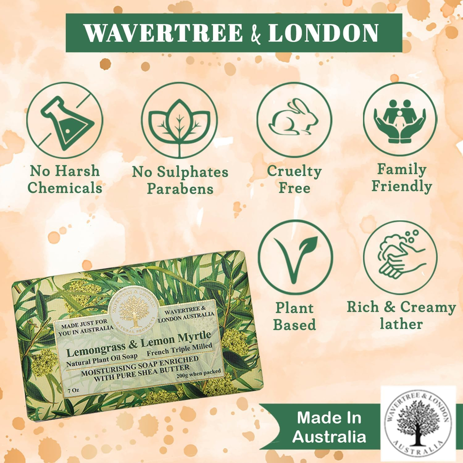 Wavertree and London Lemongrass & Lemon Myrtle Soap Bar, 200 G image number 6