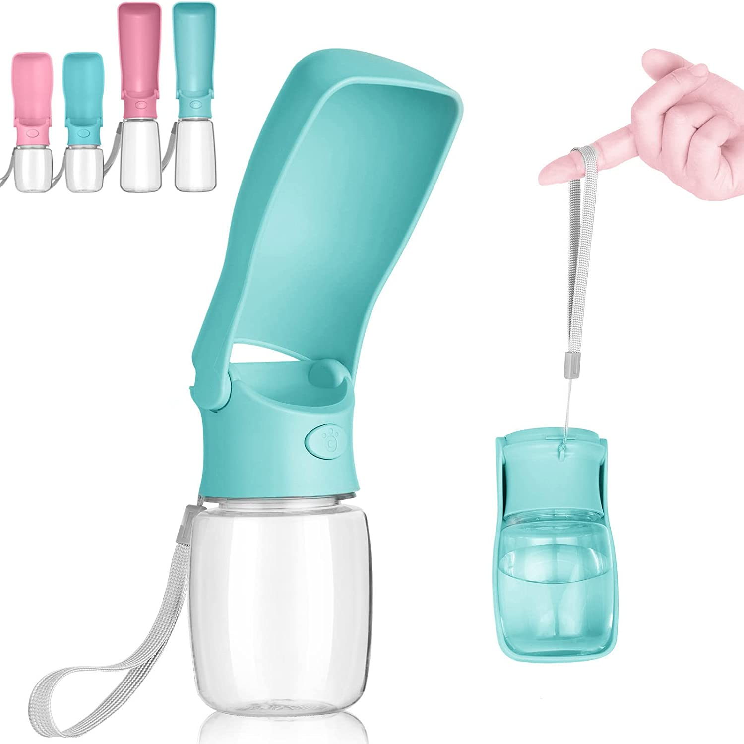 Foldable Dog Water Bottle - 550Ml Portable Dispenser, Leak Proof Travel Bottle for Pets, Outdoor Walking, Hiking - Food Grade Plastic（Pink）