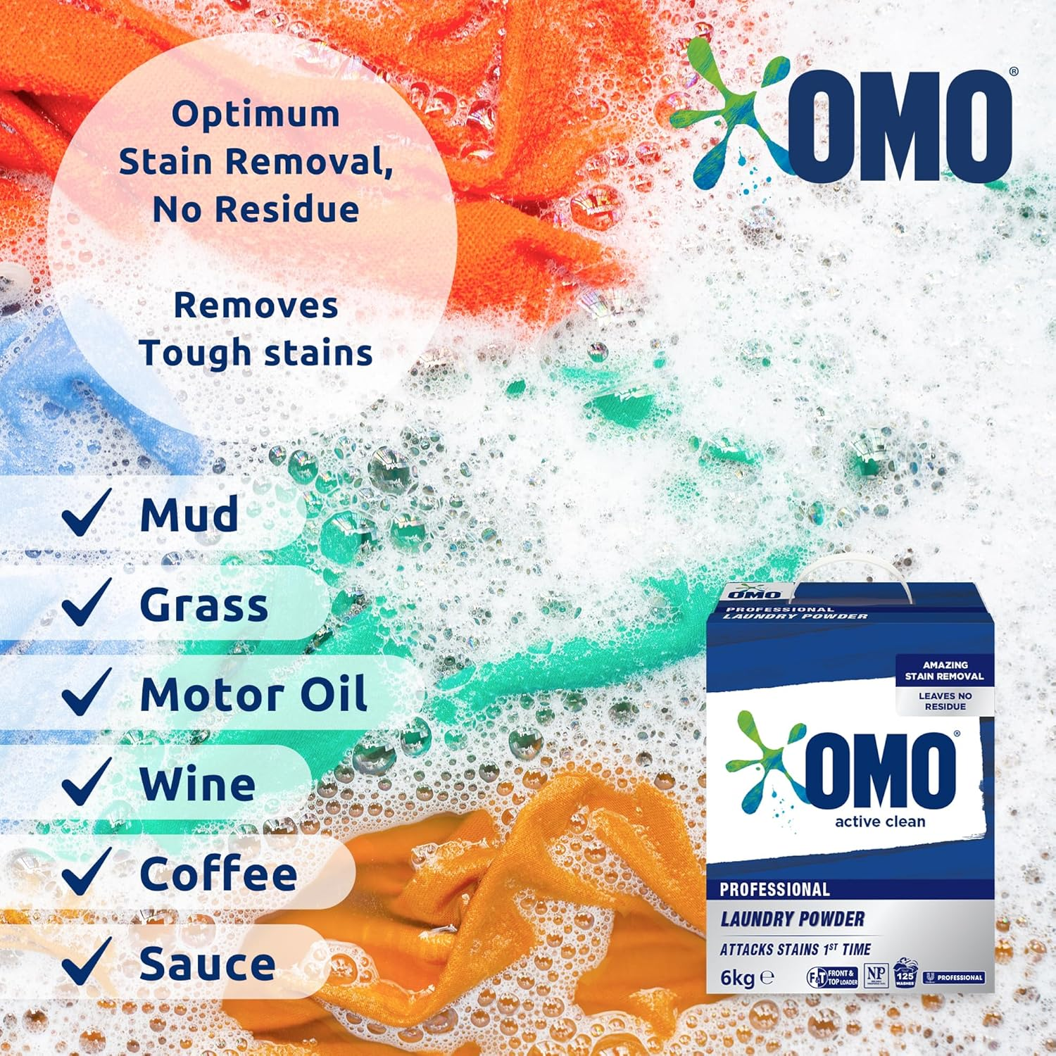 OMO PRO Laundry Powder Detergent &ndash; Unscented, Effective on Stains, Gentle on Skin, 6Kg for White & Colored Fabrics
