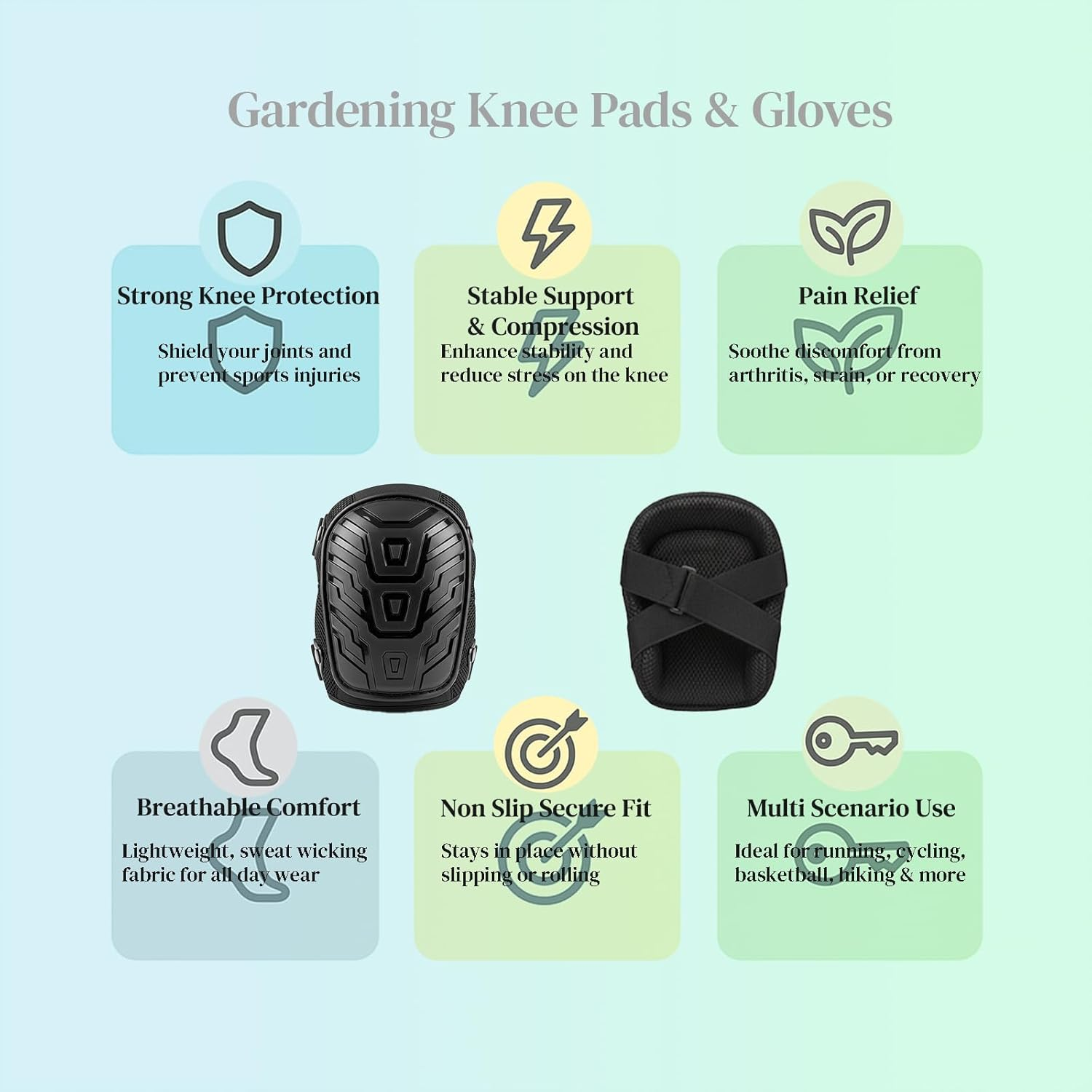 Garden Knee Pads & Gloves Set for Gardening, Heavy Duty Knee Protectors with Soft Foam Padding, Adjustable Straps & Non Slip Shell, Comfortable Garden for Men & Women image number 4