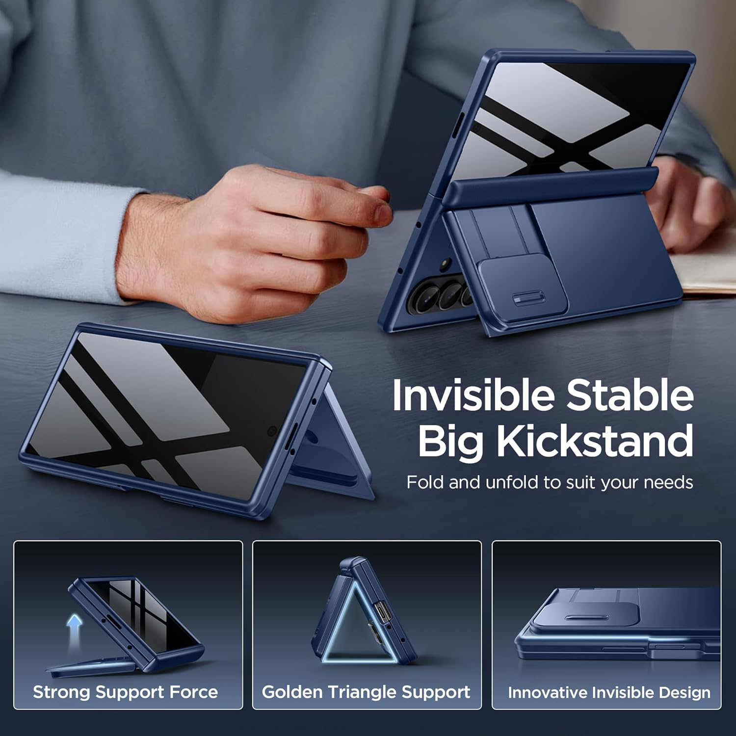 TONGATE Wallet for Z Fold 7 Case with Privacy Screen Protector, [4-Card Holder][Anti Spy] Built-In Large Stand & Slide Camera Cover Z7 Shockproof Phone Case for Samsung Galaxy Z Fold 7 2025 8", Blue image number 3