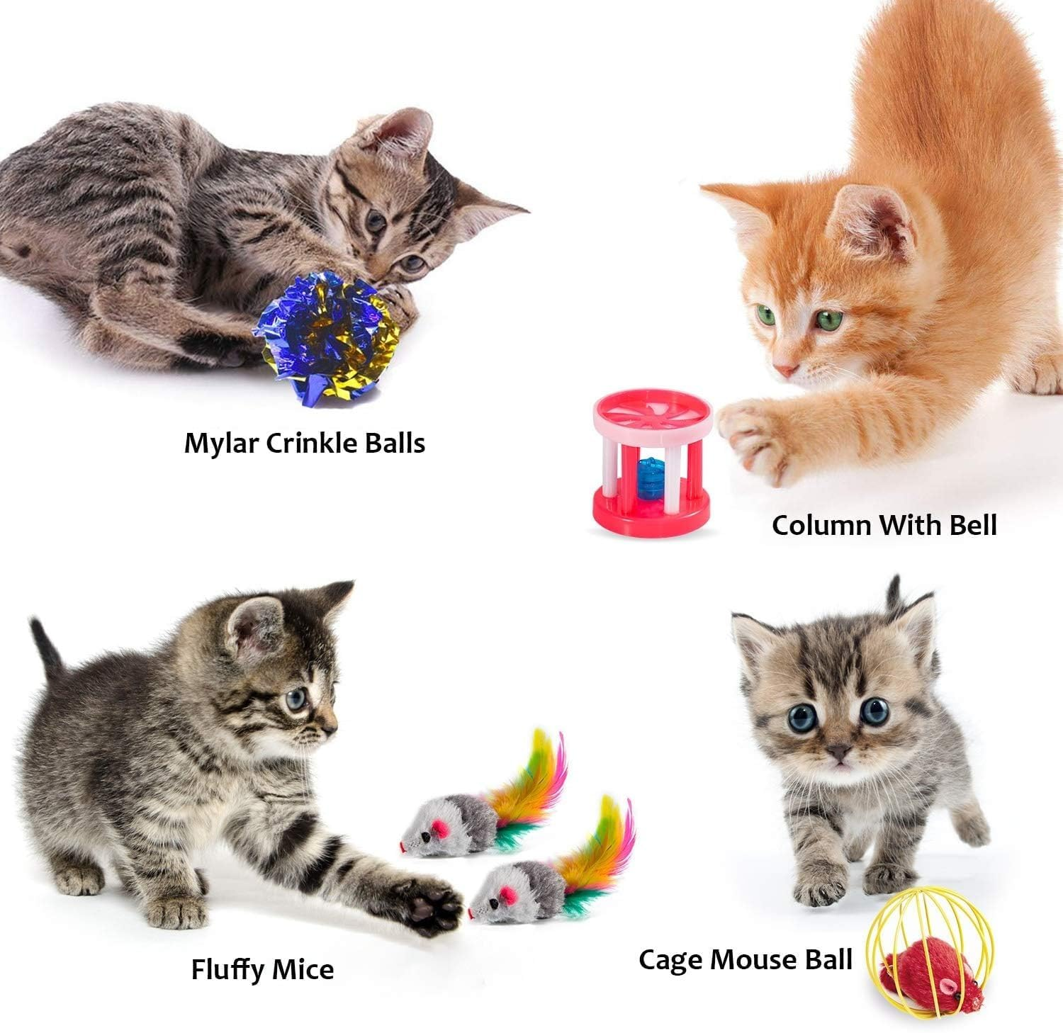 27 Pcs Cat Toys Set for Indoor Cats, Assorted Small Animal Toys with 3-Way Double-Layer Durable Cat Tunnel, Feather Teaser Wand, Fluffy Mice, Crinkle Balls, and More, Safe and Fun Interactive Toy Kit image number 6