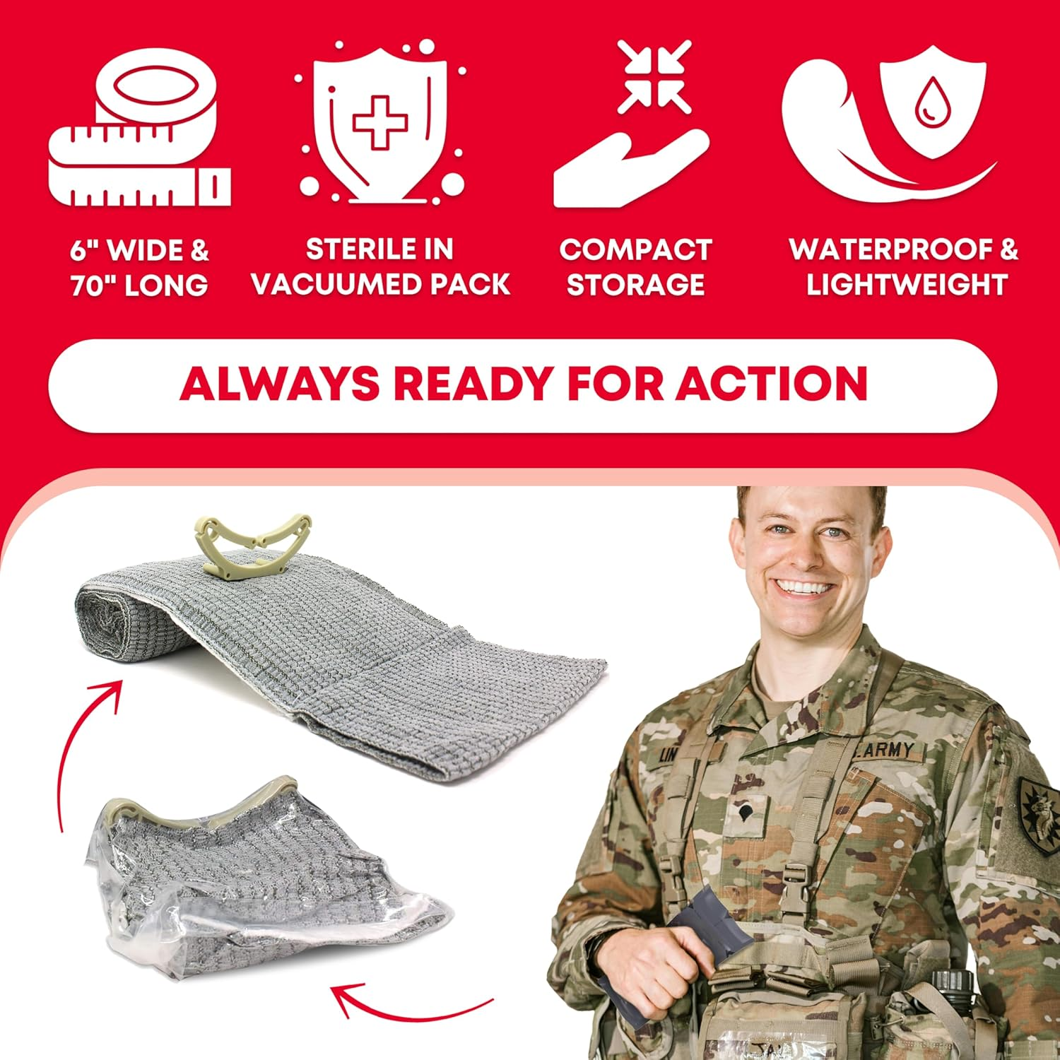 Israeli Bandage Battle Dressing First Aid Compression Bandage, 6 Inch image number 3