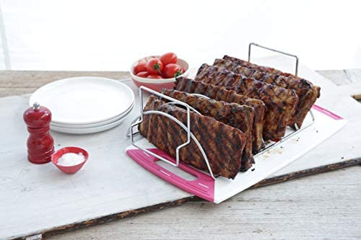 BBQ Buddy Reverse Roast and Rib Rack - Grill Rack for Holding Medium Size Roast or up to 6 Ribs - Barbeque Rib Rack Smoker Rack with Reversible Design - Stainless Steel image number 3
