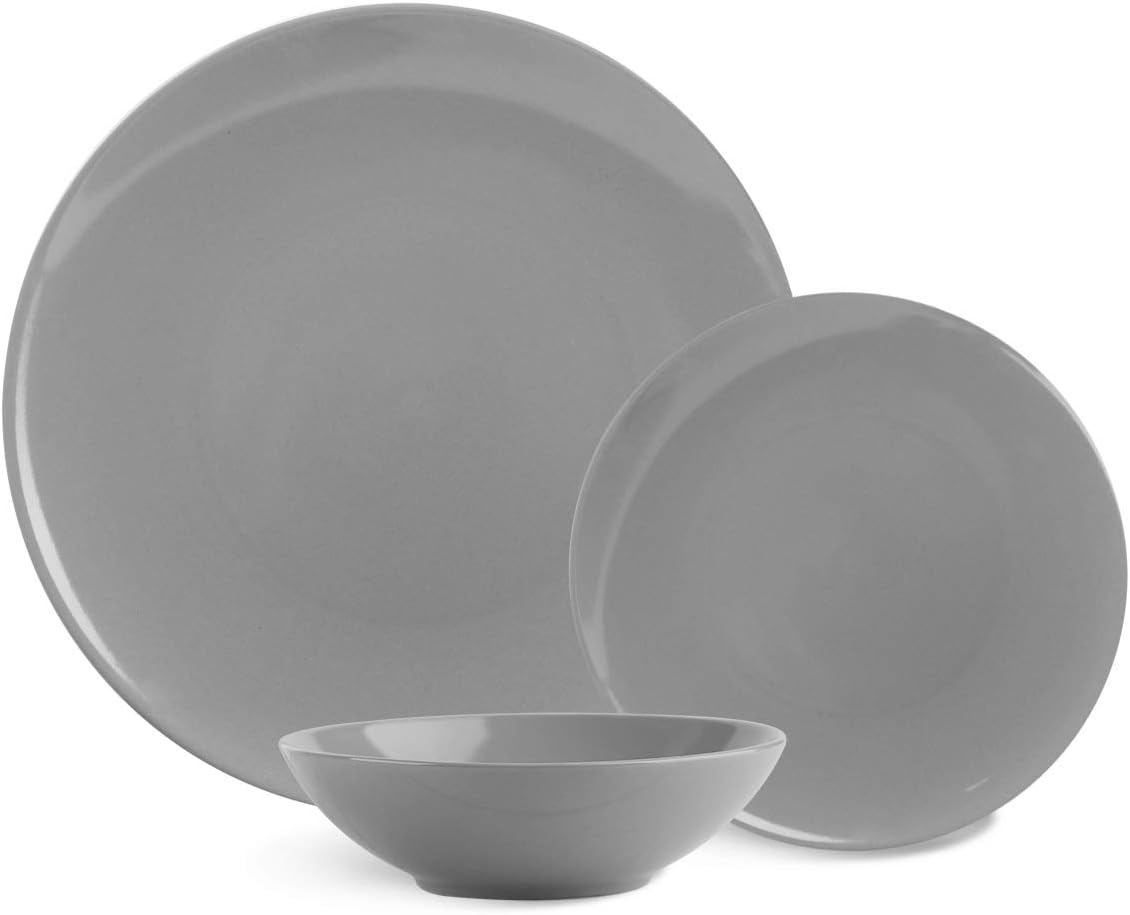 Amazon Basics 18-Piece Stoneware Dinnerware Set - Smokey Grey, Service for 6 - Fire Engine Red image number 5