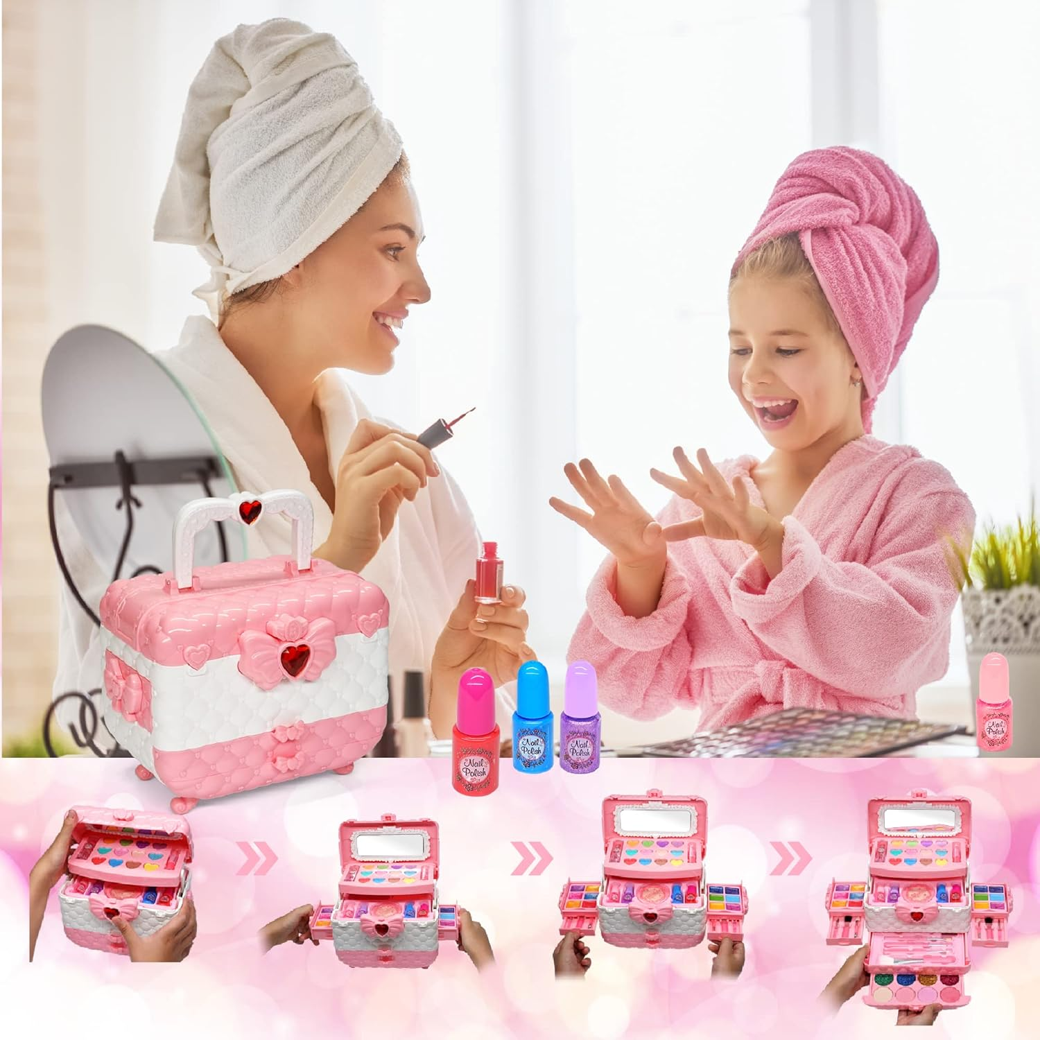 Kids Makeup Toys for Girls - Safe and Washable Makeup for Kids, Kids Makeup Kit for Girl, Real Girls Makeup Kit for Kids Toddler, Princess Birthday Gifts for 4 5 6 7 8 9 Year Old Girls Gift (Pink) image number 6