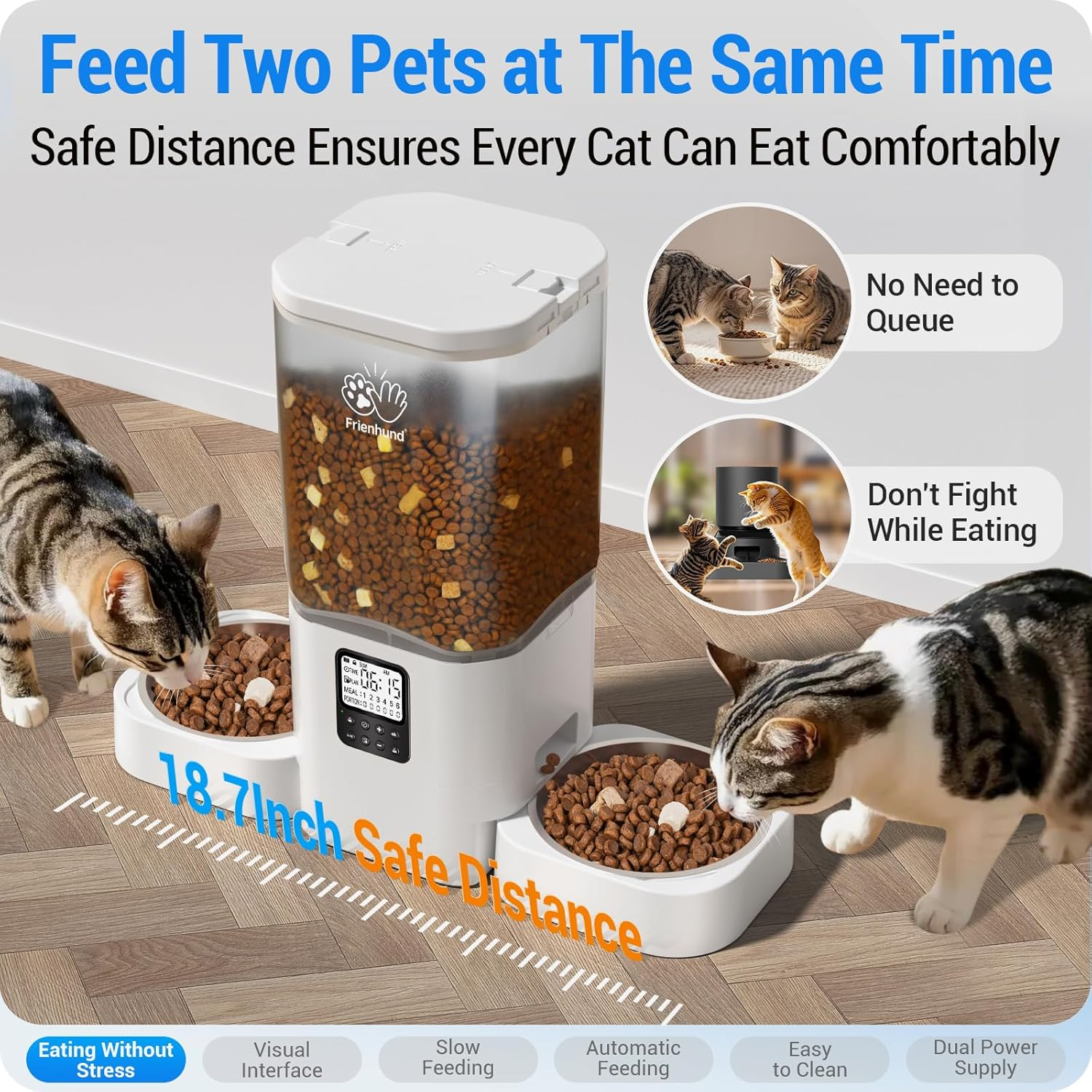 Frienhund 7L Automatic Cat Feeder with Slow Feed for 2 Cats: Automatic Dog Feeder with Information Visualization Interface, Cat Food Dispenser for Multiple Pets, Detachable for Easy Cleaning image number 1