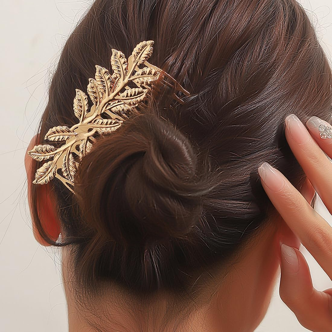 3 Pieces Hair Combs, Vintage Metal Hair Comb, Side Hair Combs, Decorative Bridal Leaf Clips, Golden French Twist Hair Comb for Women image number 4