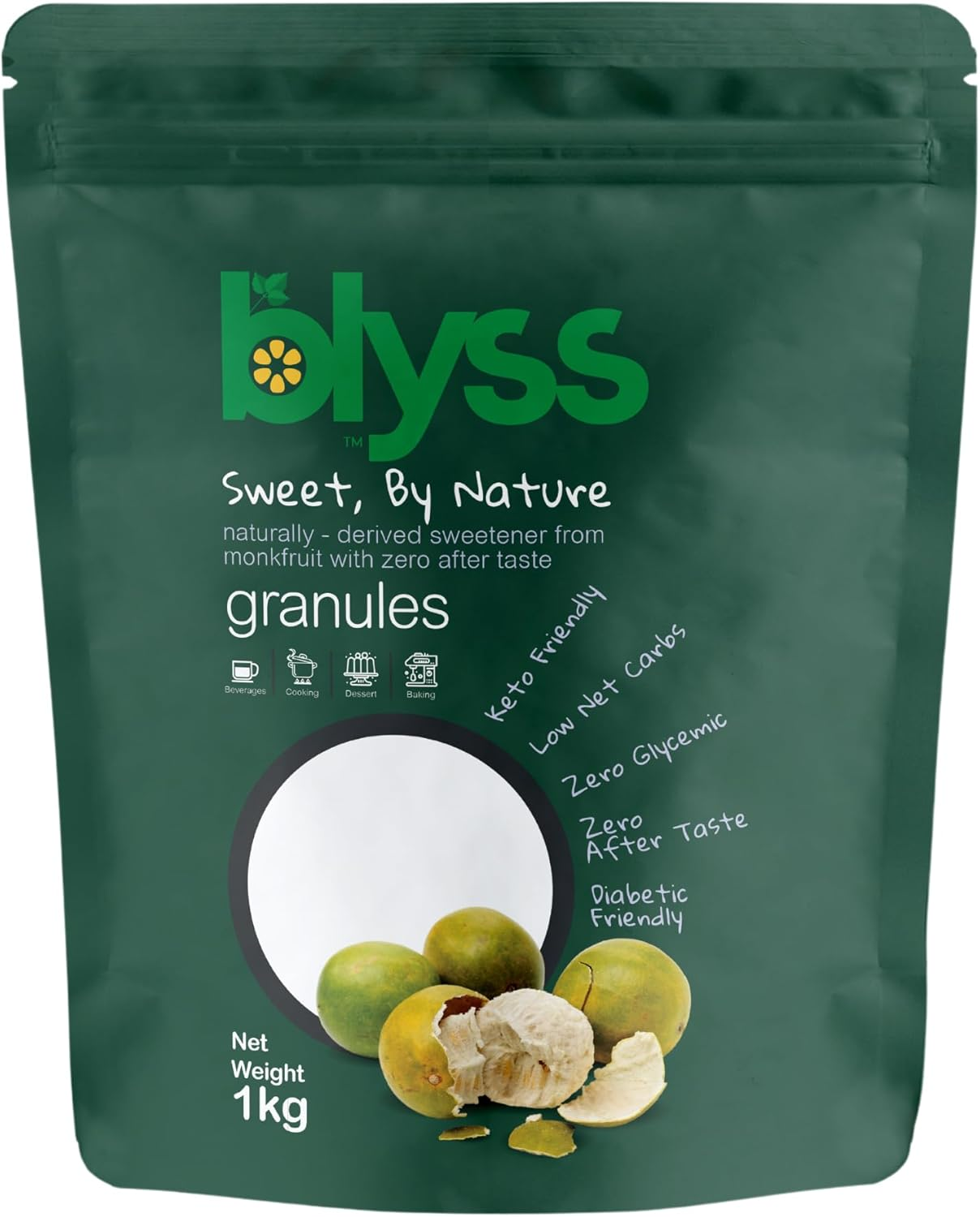 Blyss Natural Zero-Gi Monk Fruit Sweetener - 1Kg Granular, Keto & Diabetic Friendly, Sugar Substitute, Erythritol Blend, Vegan, Low Carb, Zero Aftertaste image number 3