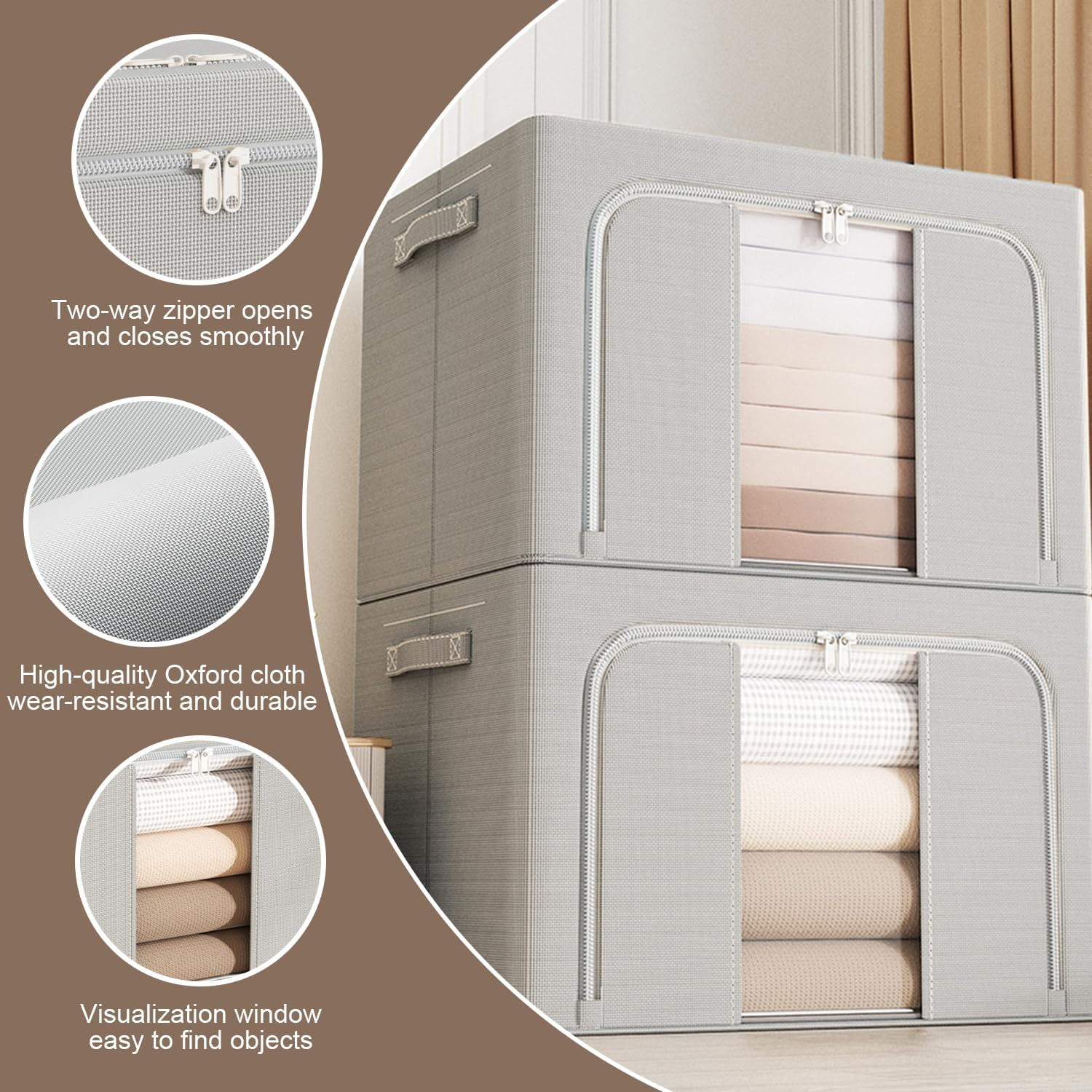 LAMCAN 2 Pack Storage Box, Wardrobe Clothes Organiser, with Transparent Window and Carrying Handle. Wardrobe Storage & Organisation, Suitable for Blankets, Bedding, Toys, Books image number 4