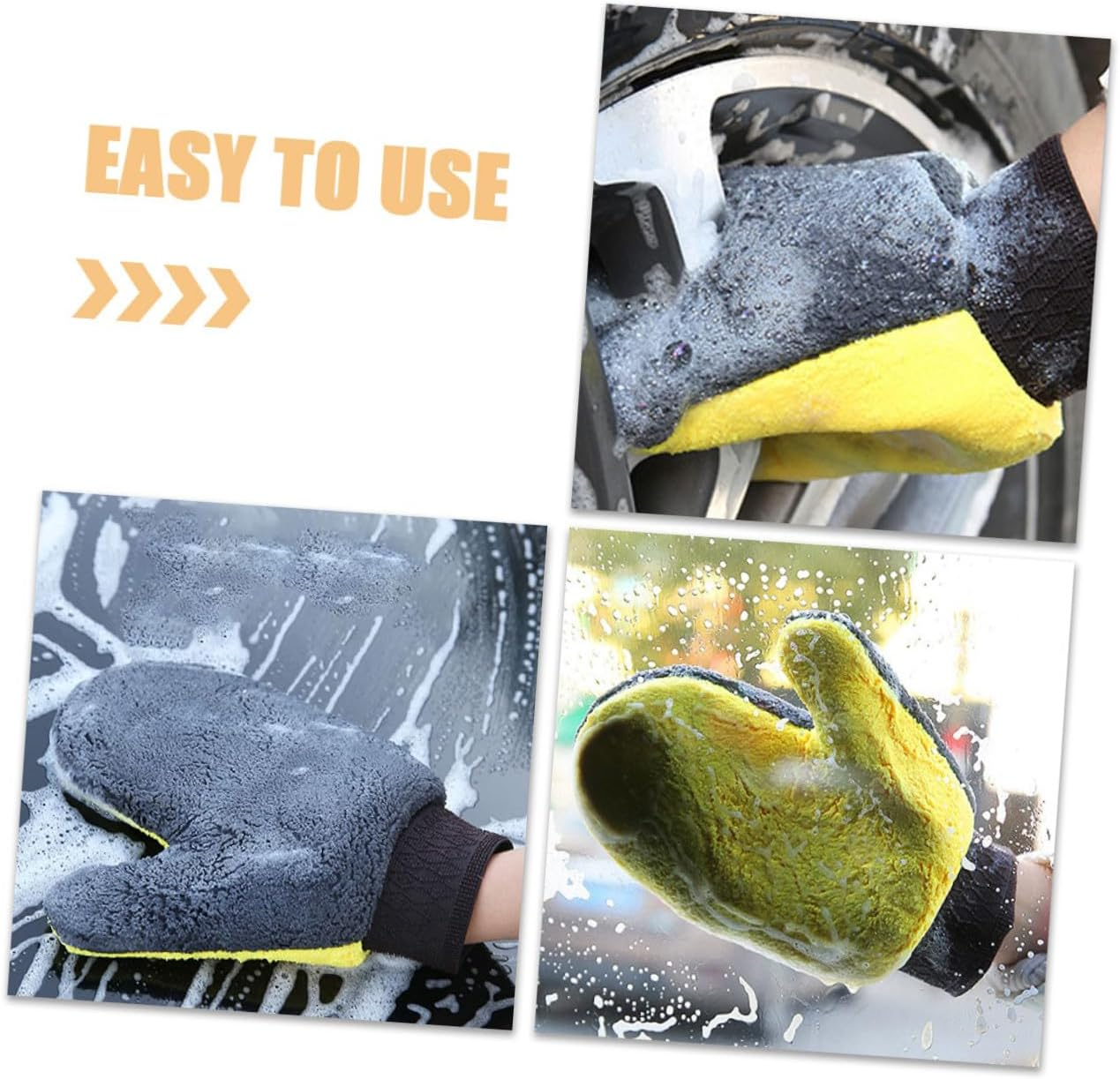 JUMPLAWN Car Wash Mitts and Gloves 2Pcs Set Coral Fleece Double-Sided Waterproof Non-Slip Scratch-Free Car Cleaning Tool Suitable for Automotive Exterior Care image number 5