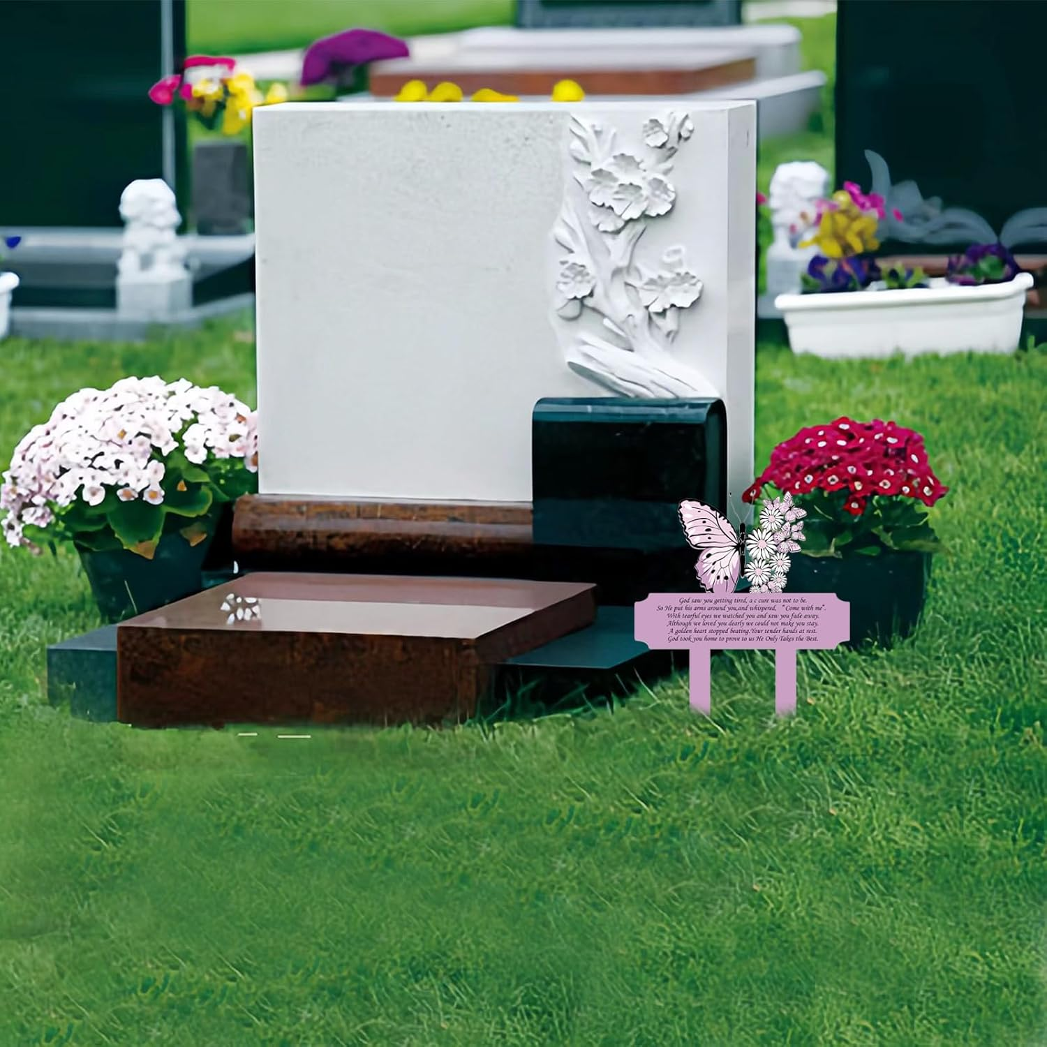 Butterfly Grave Decorations for Cemetery, Waterproof Garden Stake, 10X8 Inches Grave Site Decorations for Cemetery (Purple) image number 4