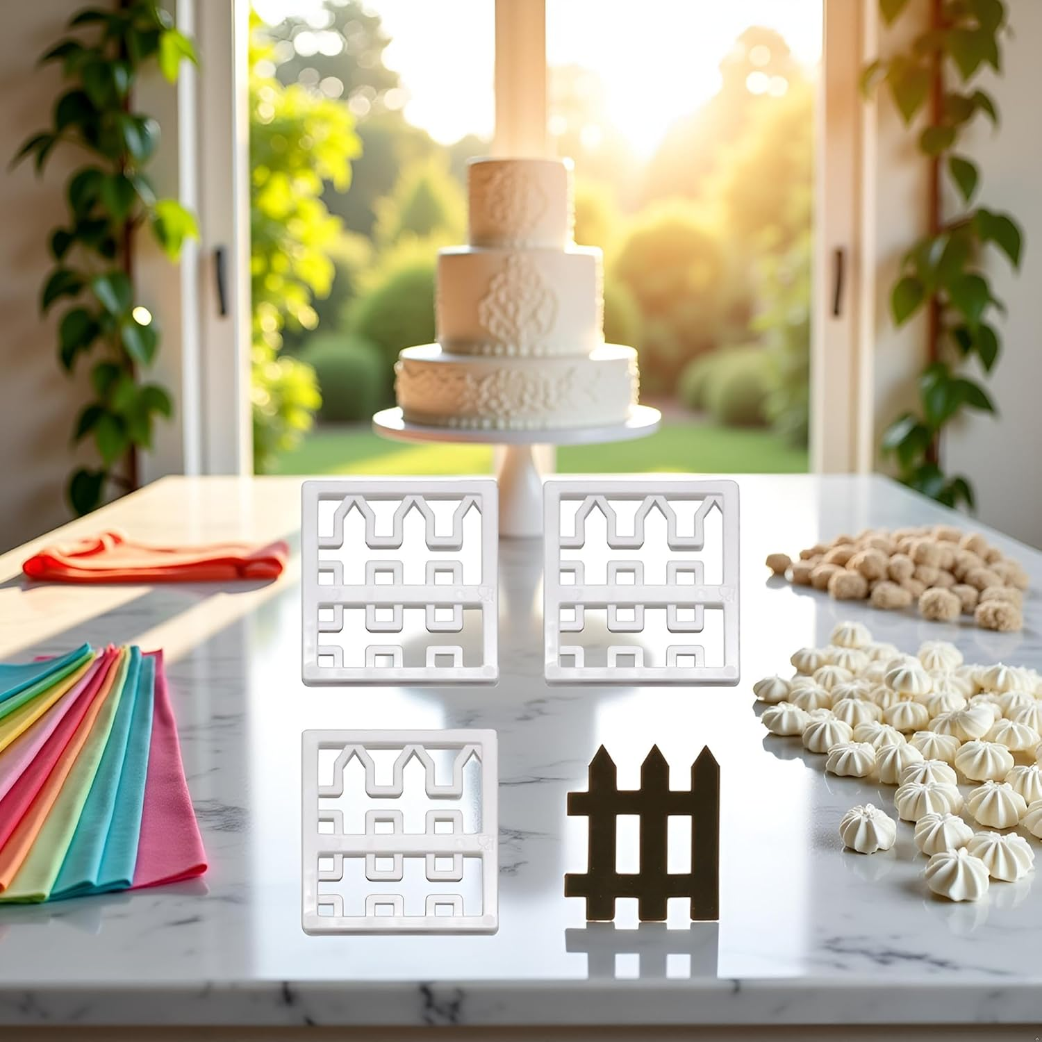 4 Pcs Plastic Fence Fondant Molds Cookie Cutter Mold Fondant Cake Cutting Molds for Baking Room Coffee Shop Cookie DIY Cake Border Decoration Baking Tools and Accessories, Bakeware（White） image number 4