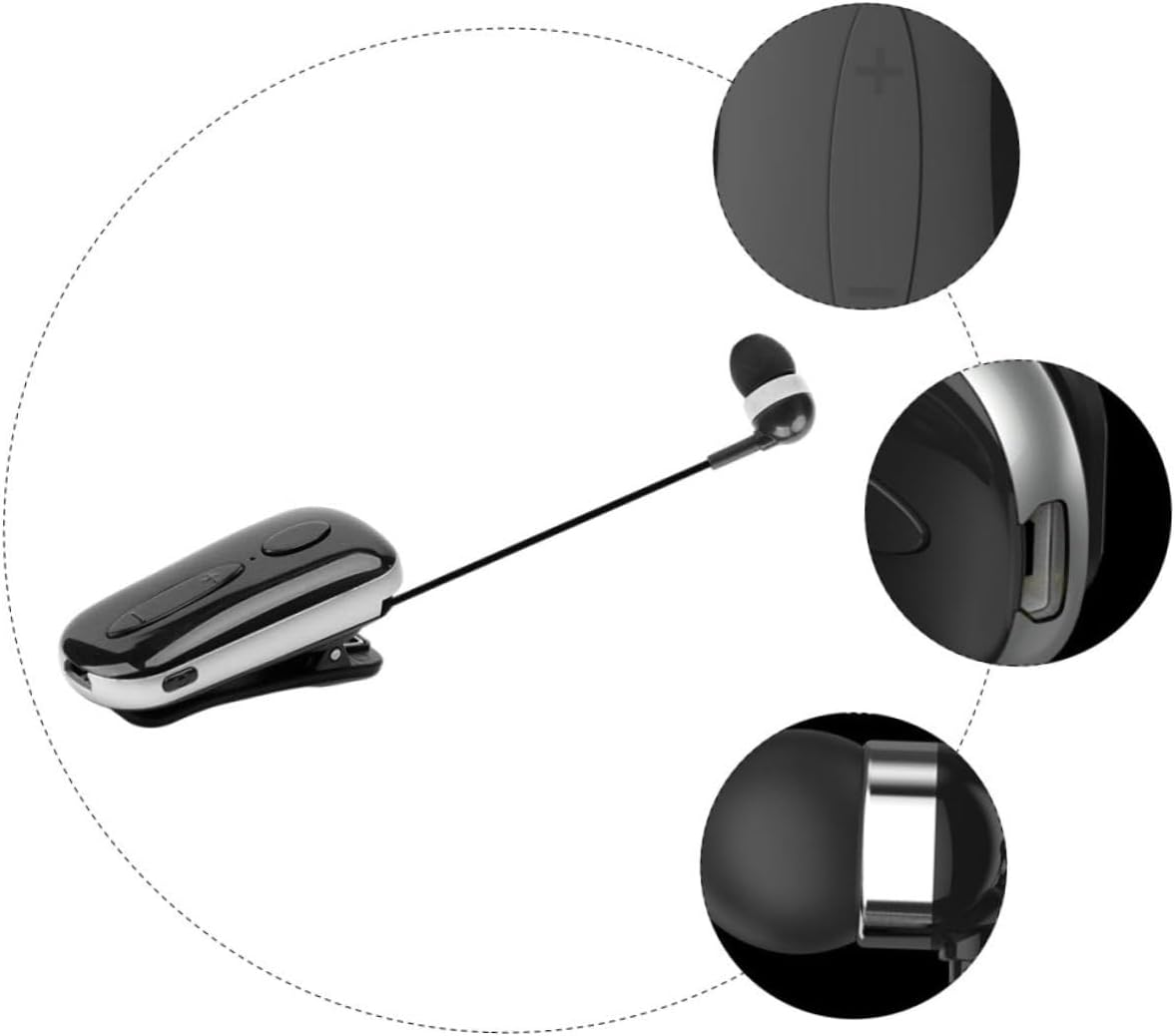 SHINEOFI Wireless Retractable Clip-On Earbud Sports Headphone for Running and Gym Use, Black Wireless Earplug with Neck Clip Compatible with Dc5.00V Devices image number 4