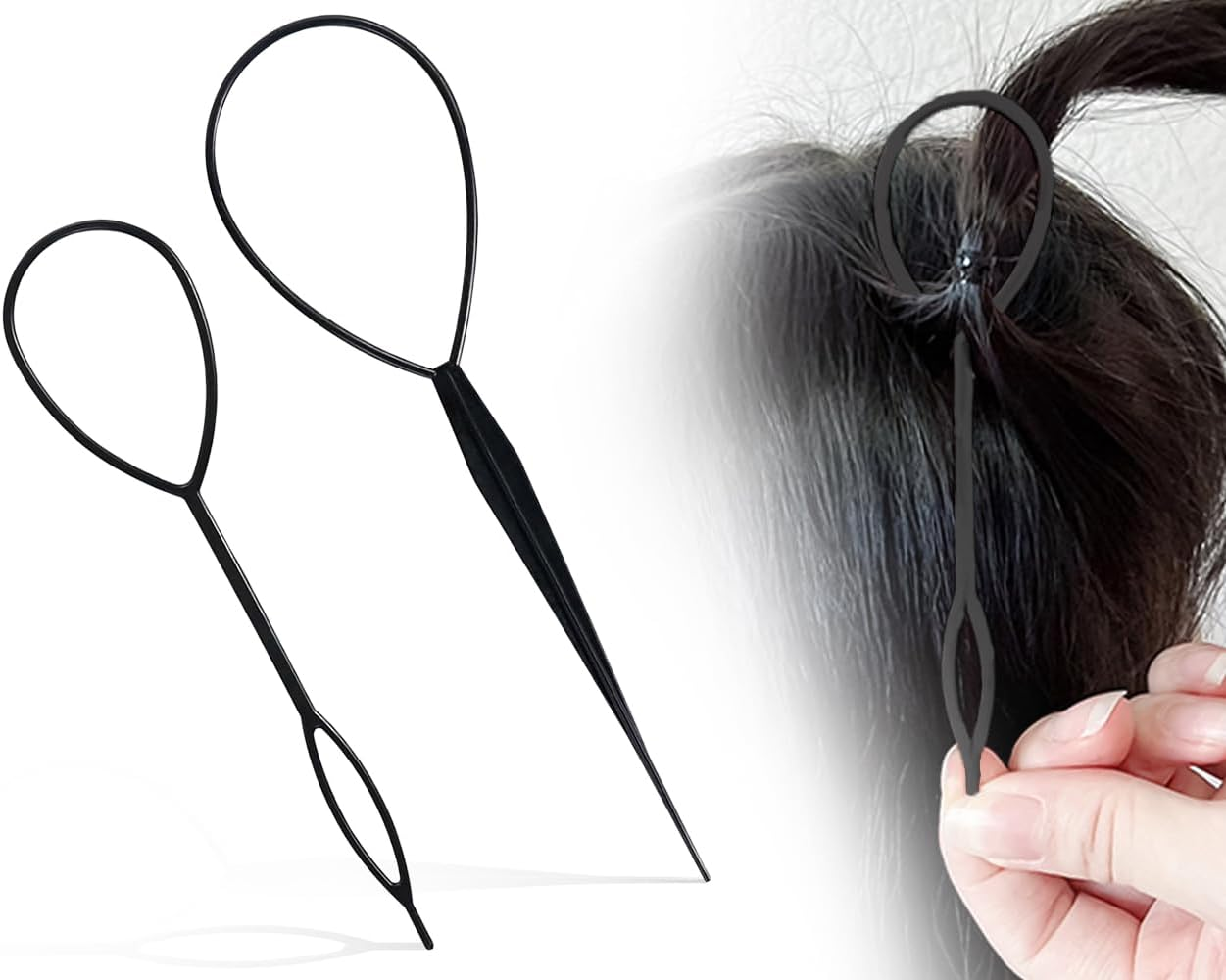 Lhbwhiz Pack of 2 Hair Tail Twister, Hairstyle Aid for Quick Spiral Braiding, Hair Tail Twister, 1 Large 1 Small (Black) image number 4