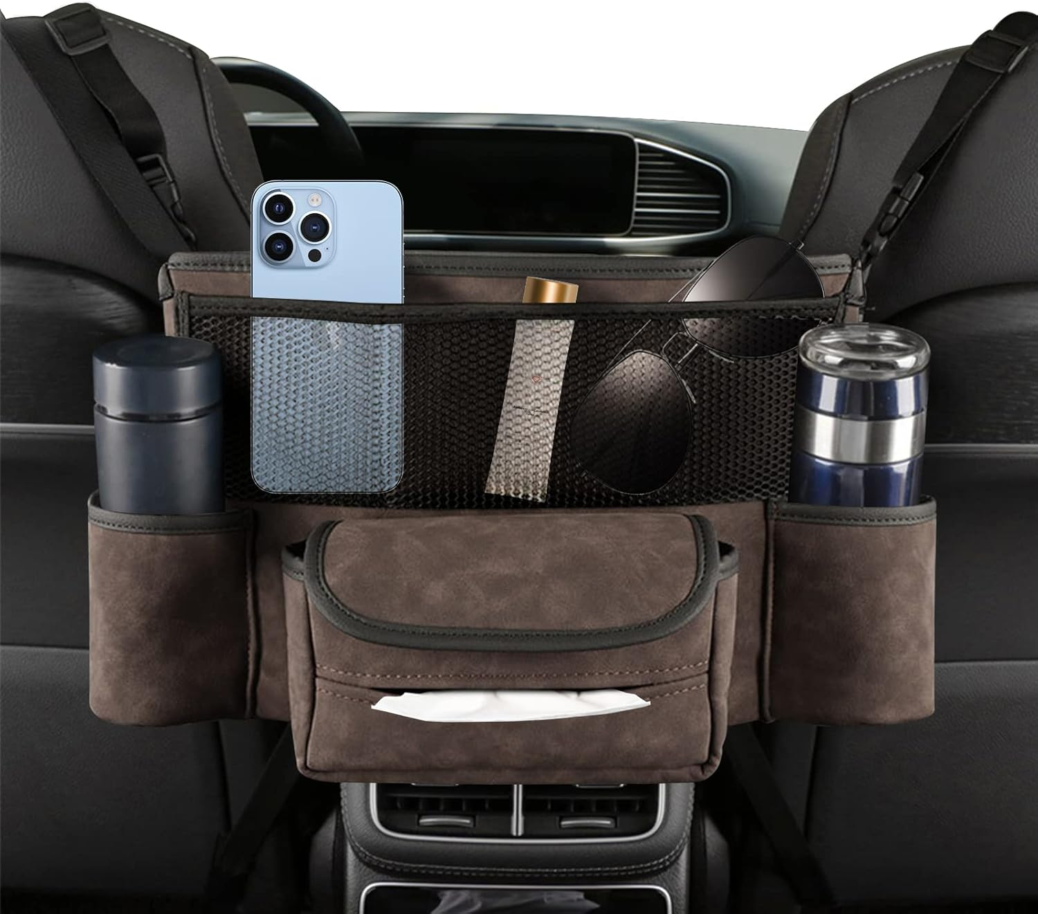 EKALA Car Pocket Handbag Holder for Car between Seats with Multi-Pocket Car Large Capacity Storage Bag Removable Inner Liner Pet Kids Barrier Car Net Pocket Purse Holder for Car(Black)