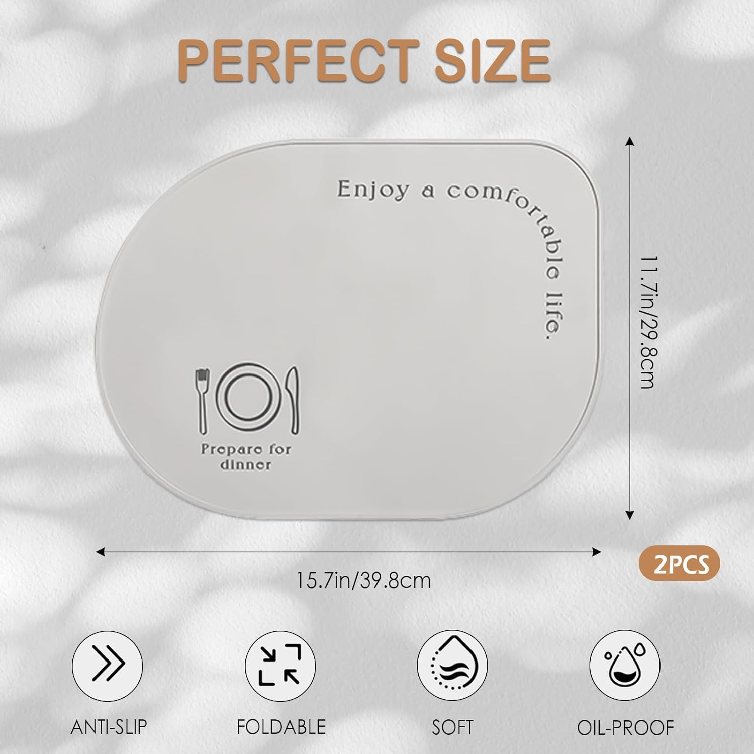 2-Pack Silicone Placemats, Non-Slip, Oil & Water Proof, Heat & Stain Resistant, Easy to Clean, Durable & Versatile (Grey) image number 3