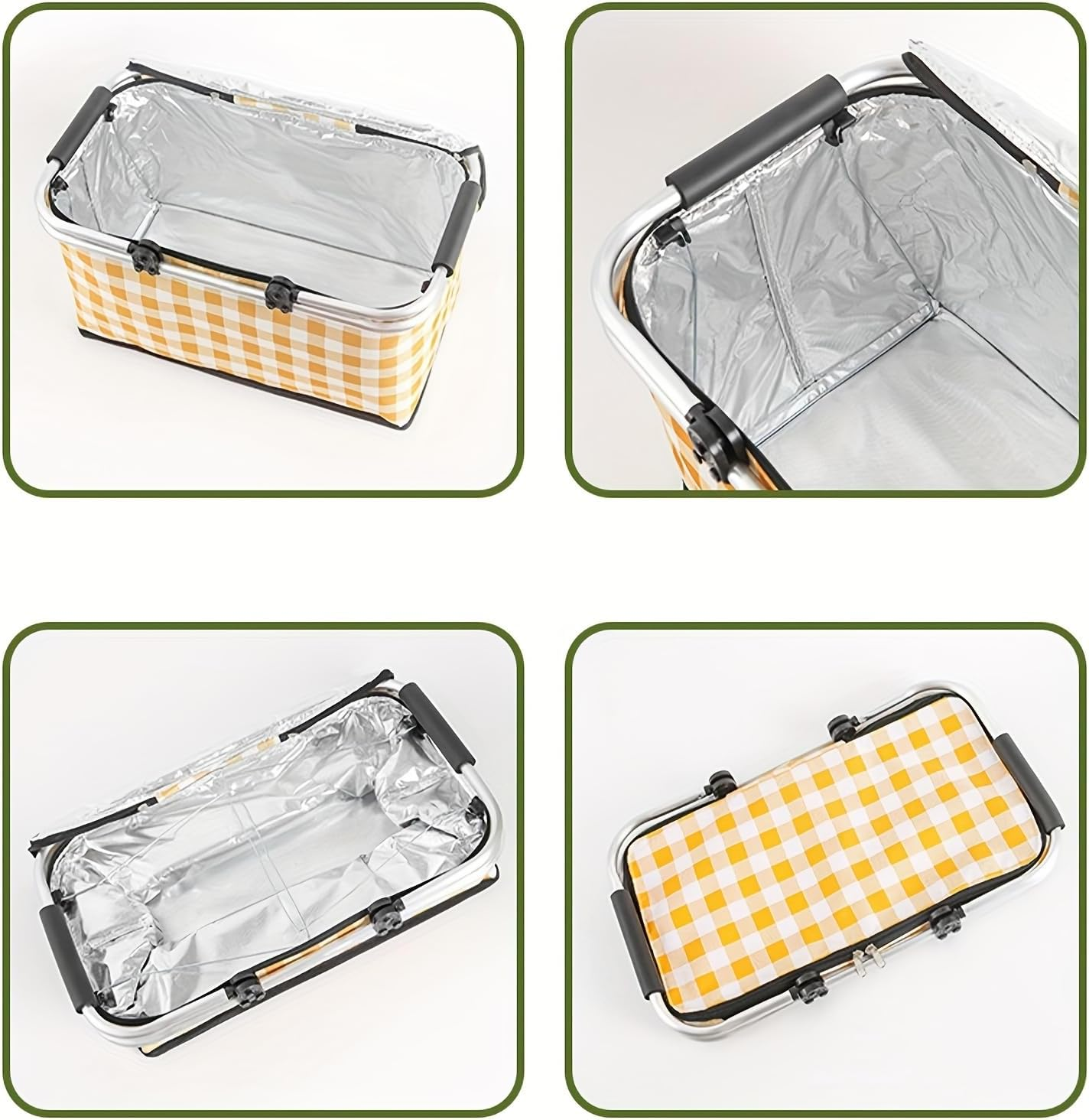 Insulated Cooler Bag-Folding Picnic Basket with Handle，Waterproof Lining - Collapsible Designfor Camping, Trips, Shopping, Outdoor Activities (Yellow) image number 6