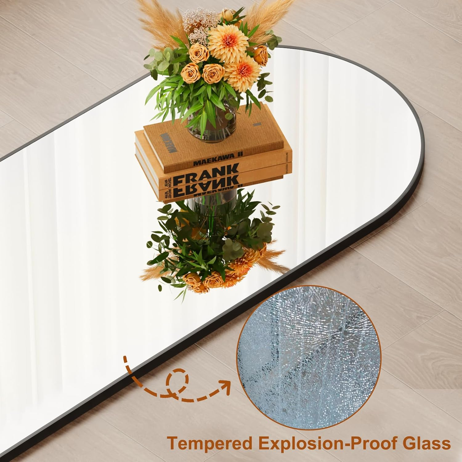 ZHUNFA Arched Full-Length Mirror, 148X40 Centimeter, Full-Length Mirror Wall-Mounted, Aluminum Alloy Frame Home Decor,Black. image number 4